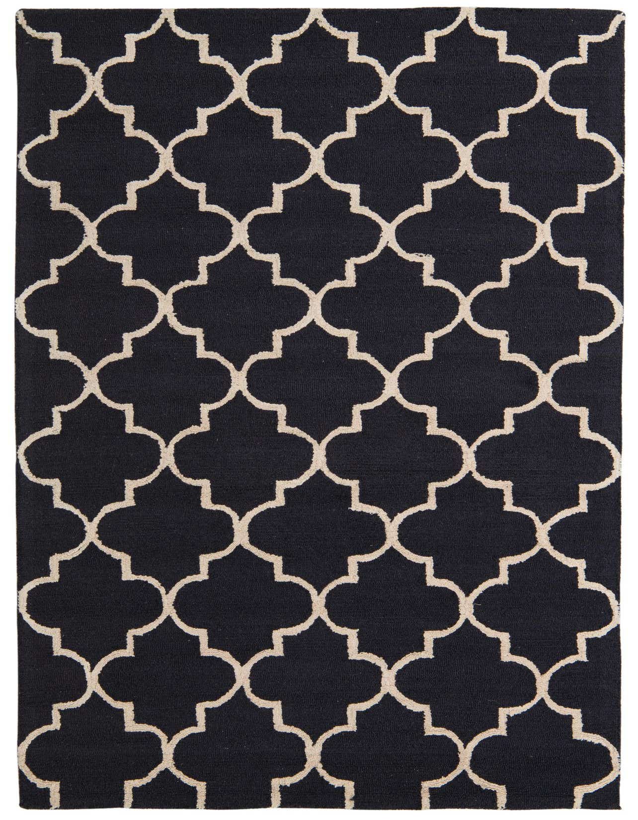 A 5x8 rectangular Luna rug by Rugs.com, featuring a navy blue background with a cream modern trellis pattern.