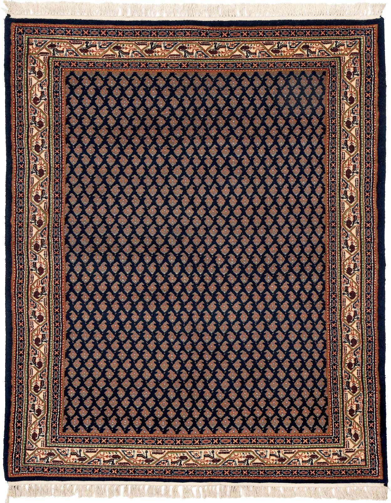 A 4x6 rectangular navy blue Oriental rug with a repeating paisley pattern and ornate border, suitable for various indoor rooms.