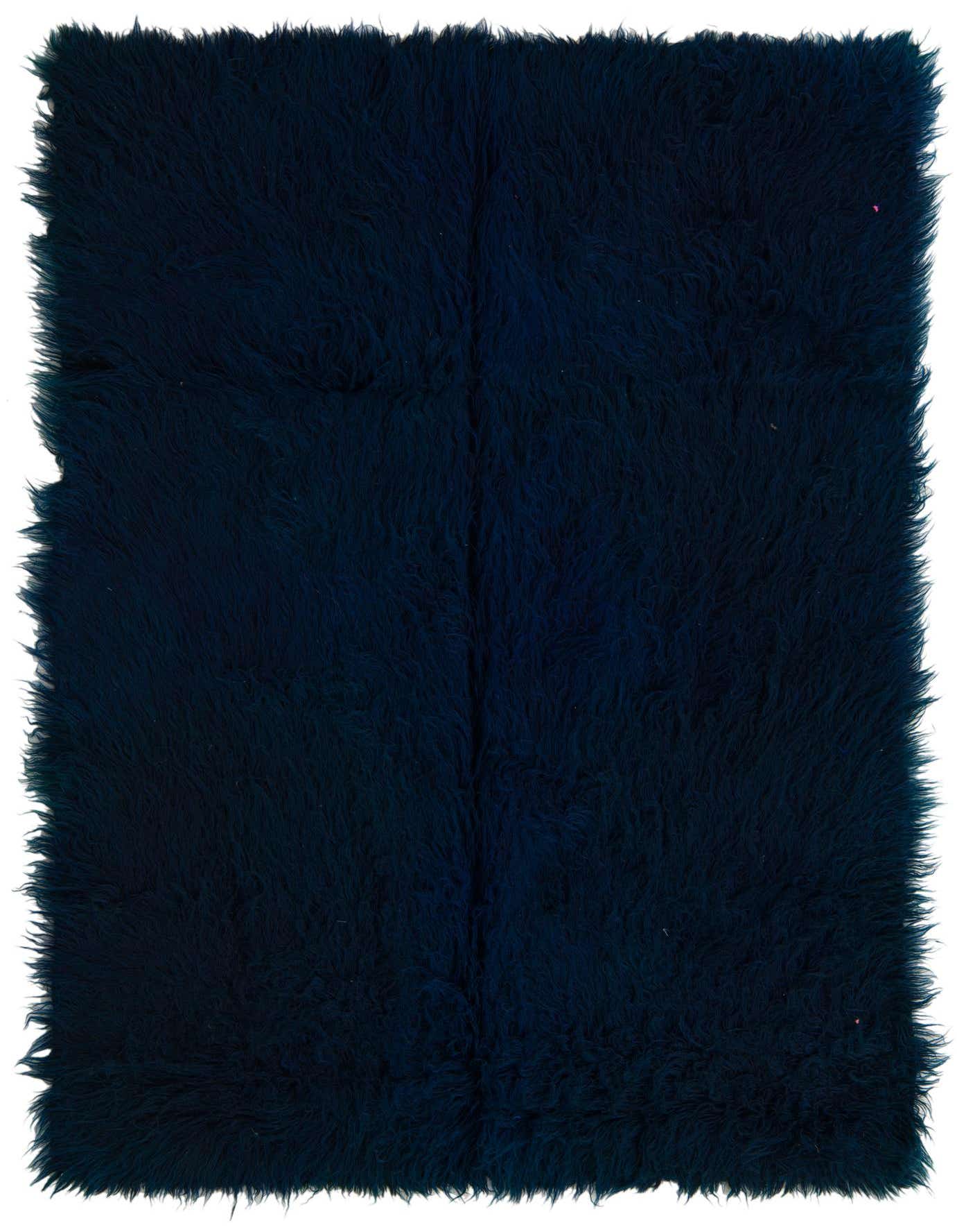 A plush, rectangular 5x8 navy blue shag rug with a deep pile, perfect for a cozy living room.