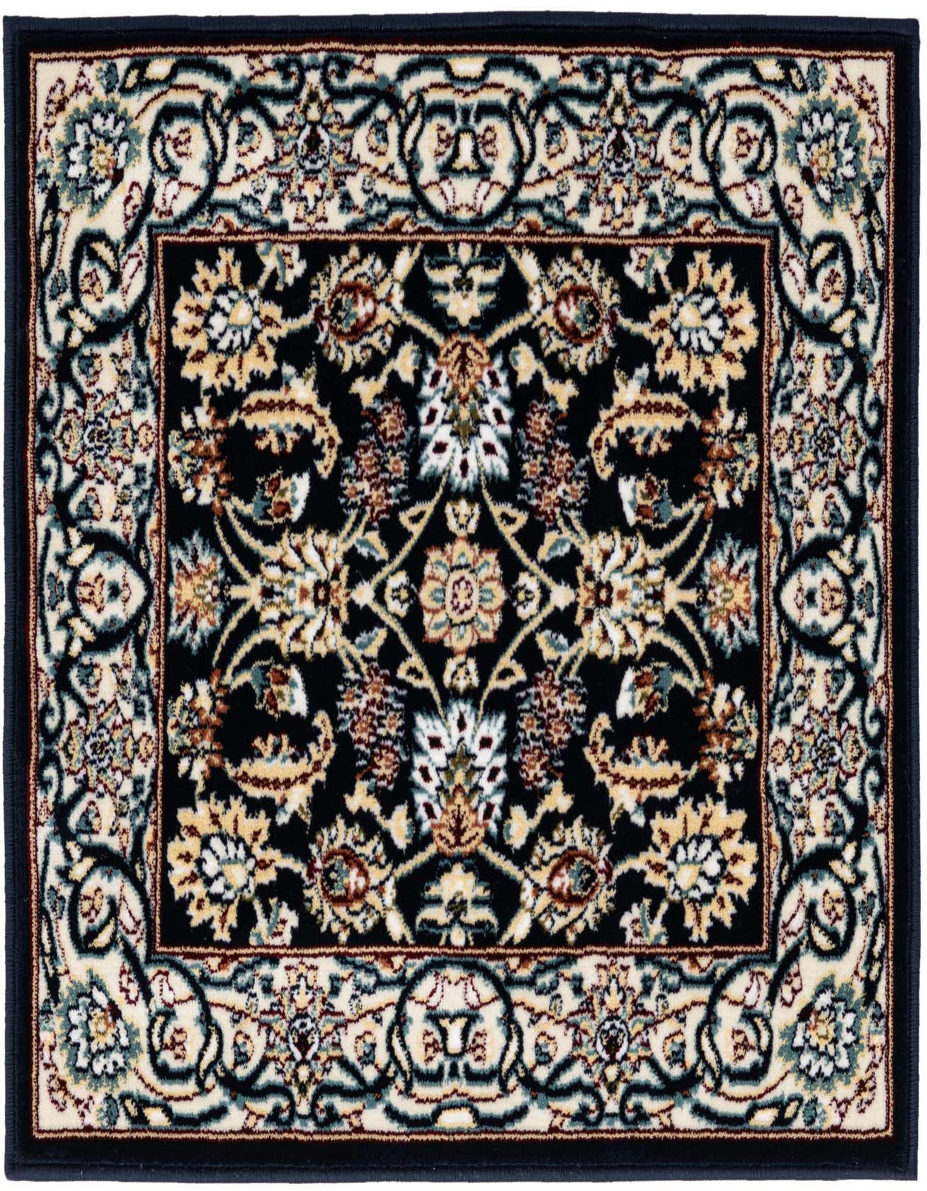 A 2x3 rectangular Nain collection rug featuring a traditional Oriental floral pattern in navy blue, cream, and gold.
