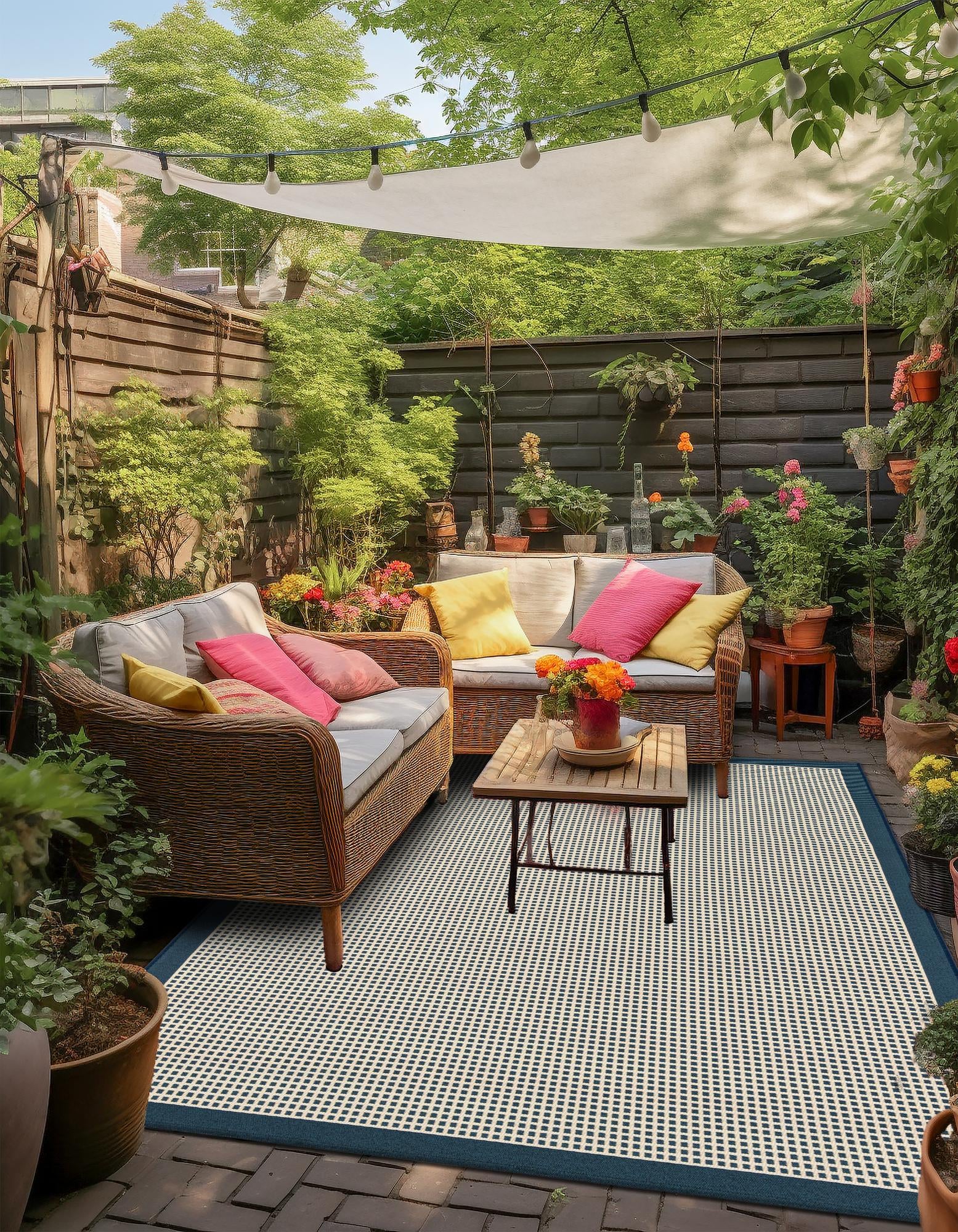 Navy Blue 4' x 6' Border Indoor / Outdoor Rug | Rugs.com