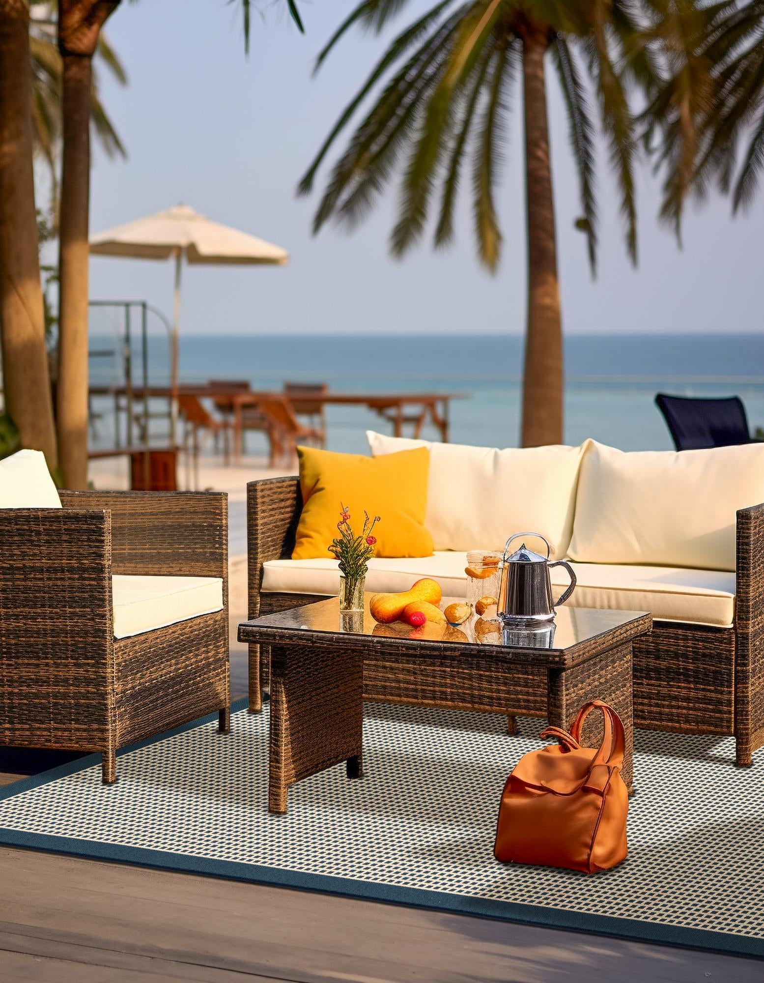 Navy Blue 4' x 6' Border Indoor / Outdoor Rug | Rugs.com