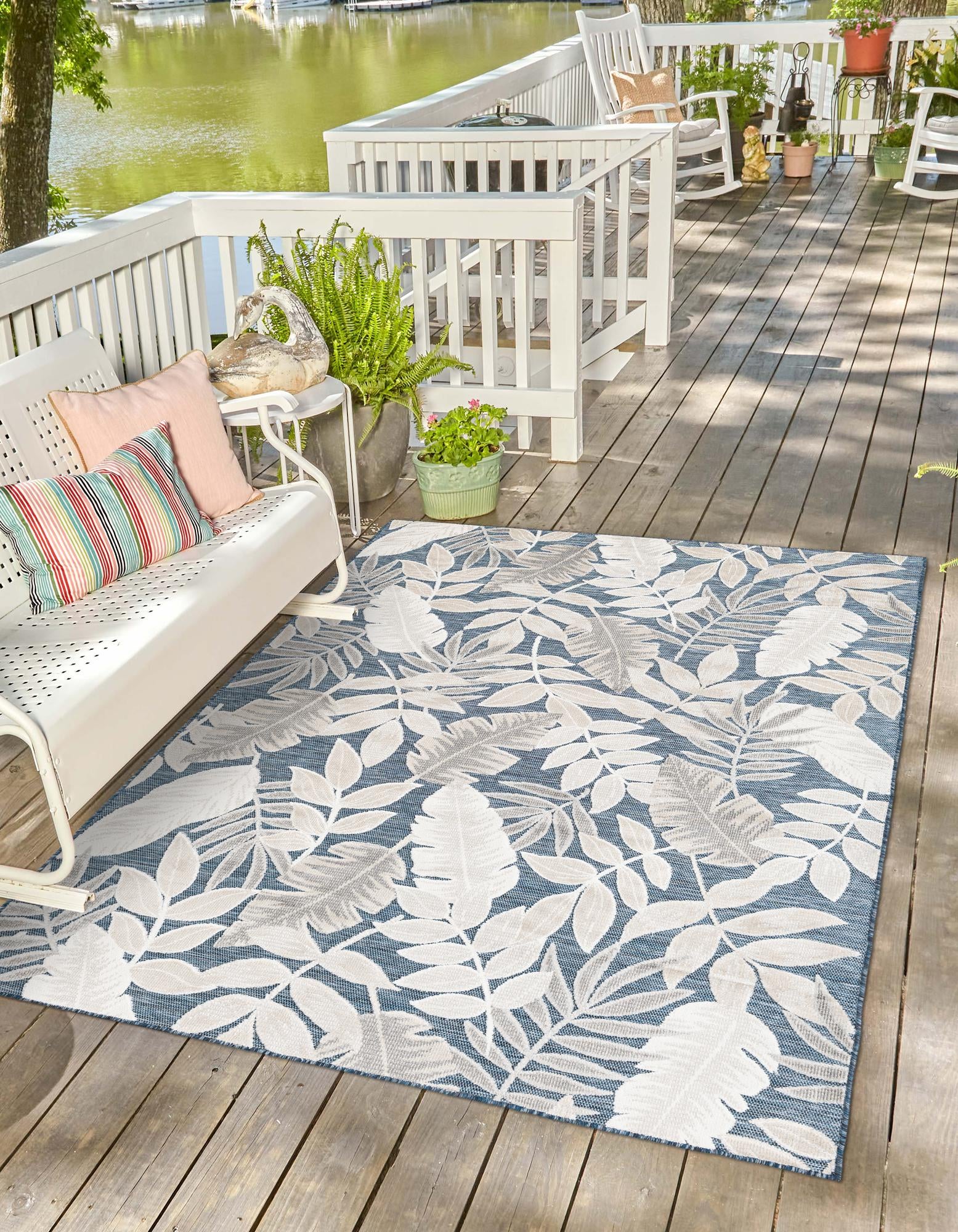 Navy Blue 8' 2 x 10' Botanical Indoor / Outdoor Rug | Rugs.com