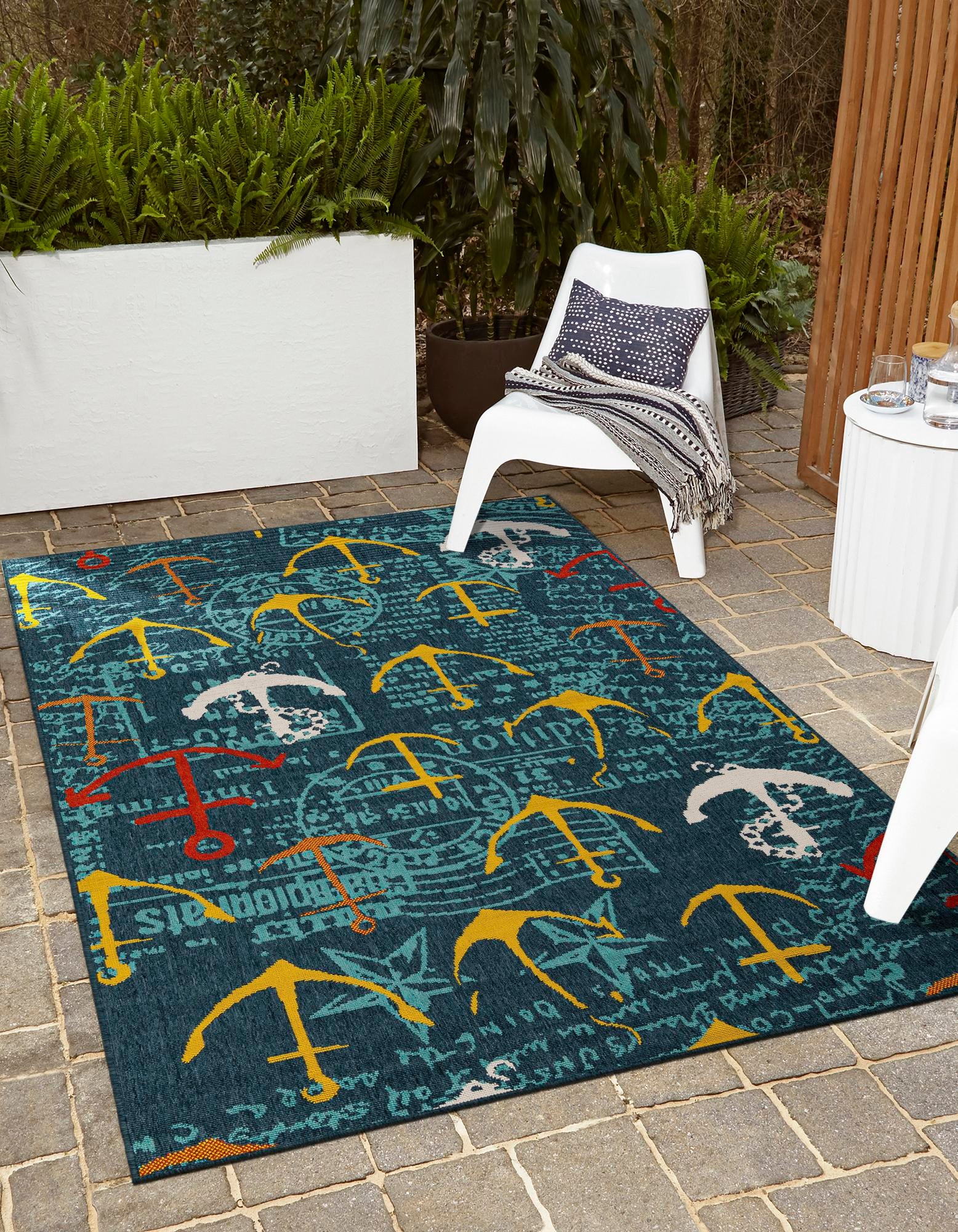 Navy Blue 7' 10 x 10' Coastal Indoor / Outdoor Rug | Rugs.com