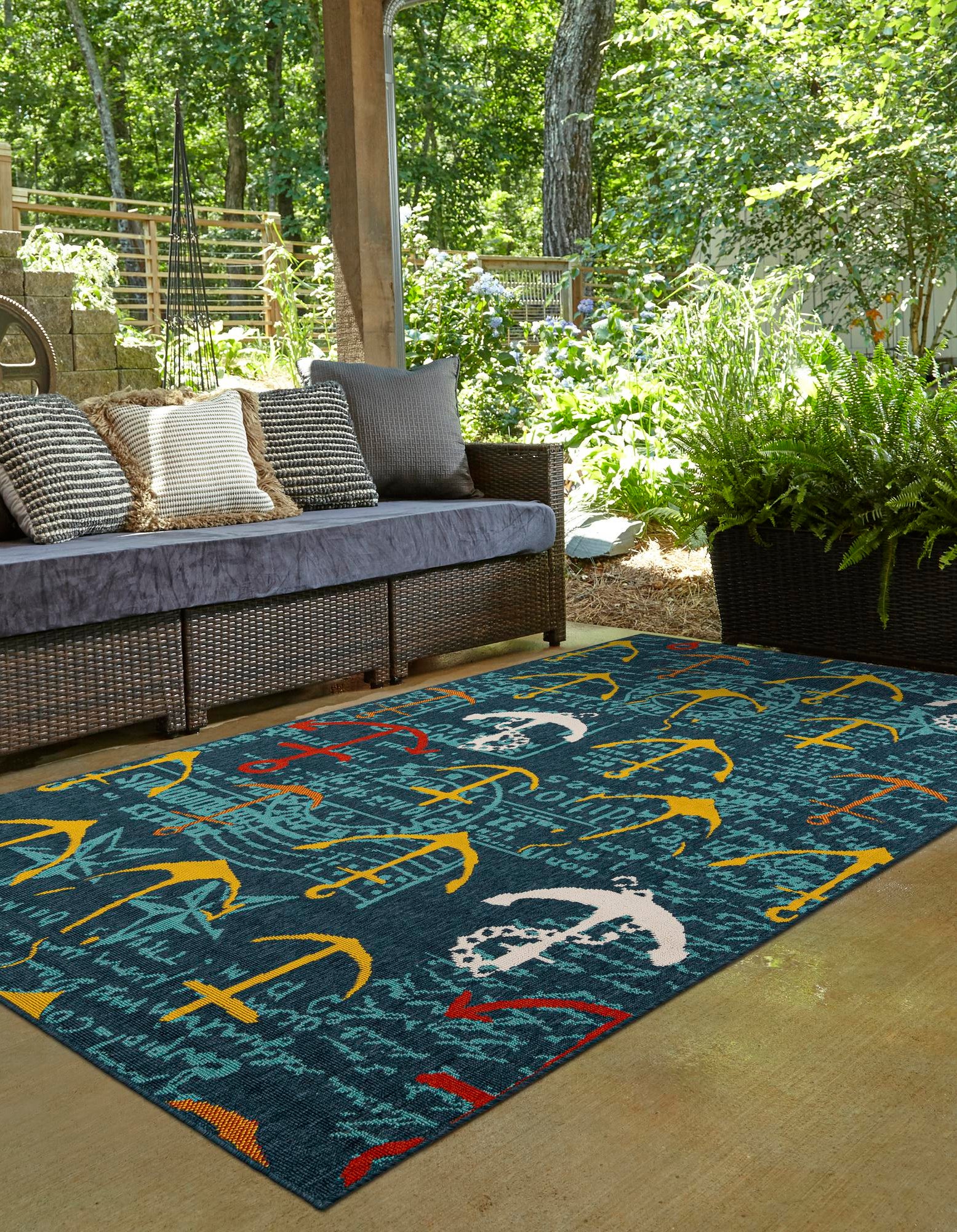 Navy Blue 9' x 12' Coastal Indoor / Outdoor Rug | Rugs.com