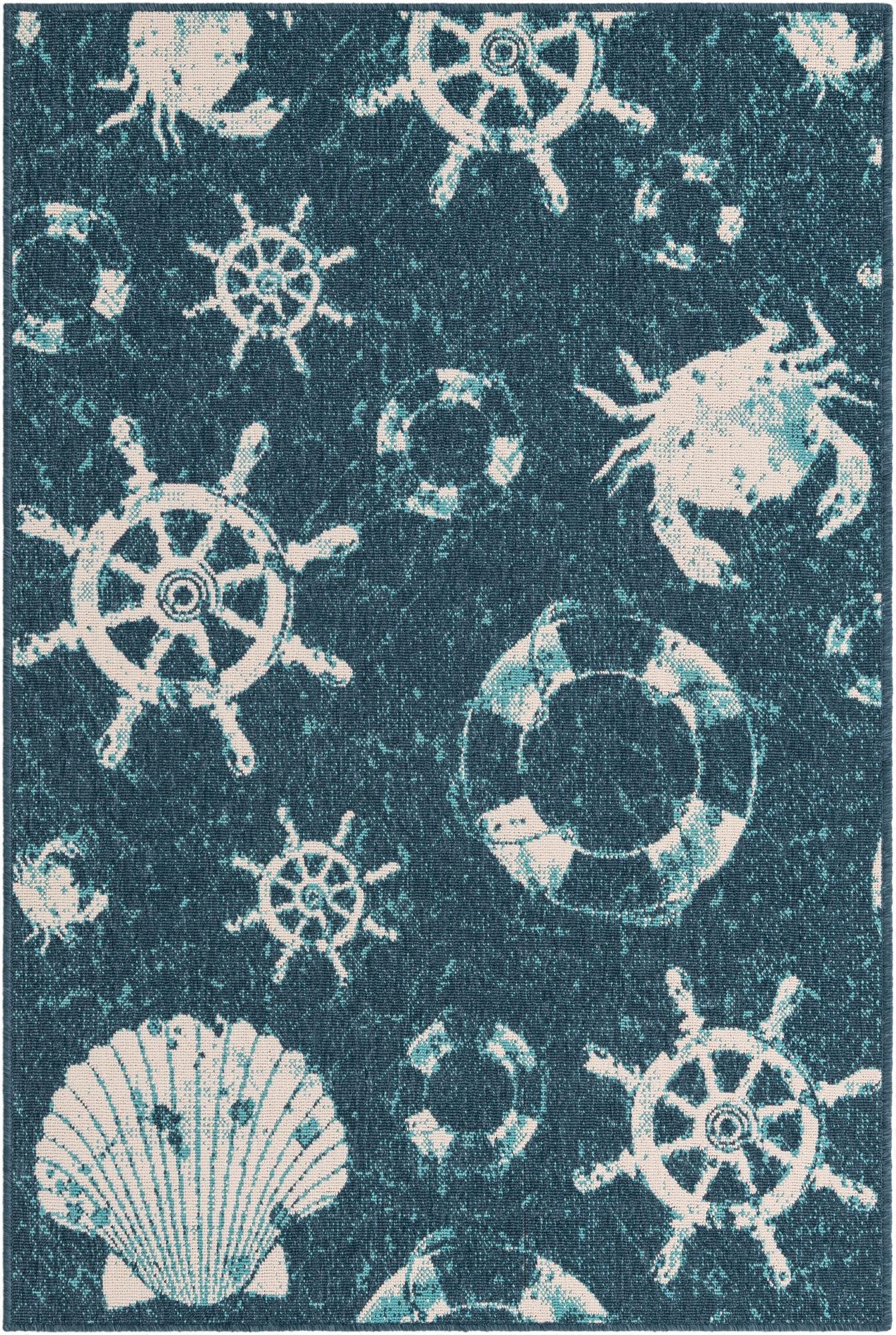  4' x 6'  Washable Coastal Indoor / Outdoor Rug
