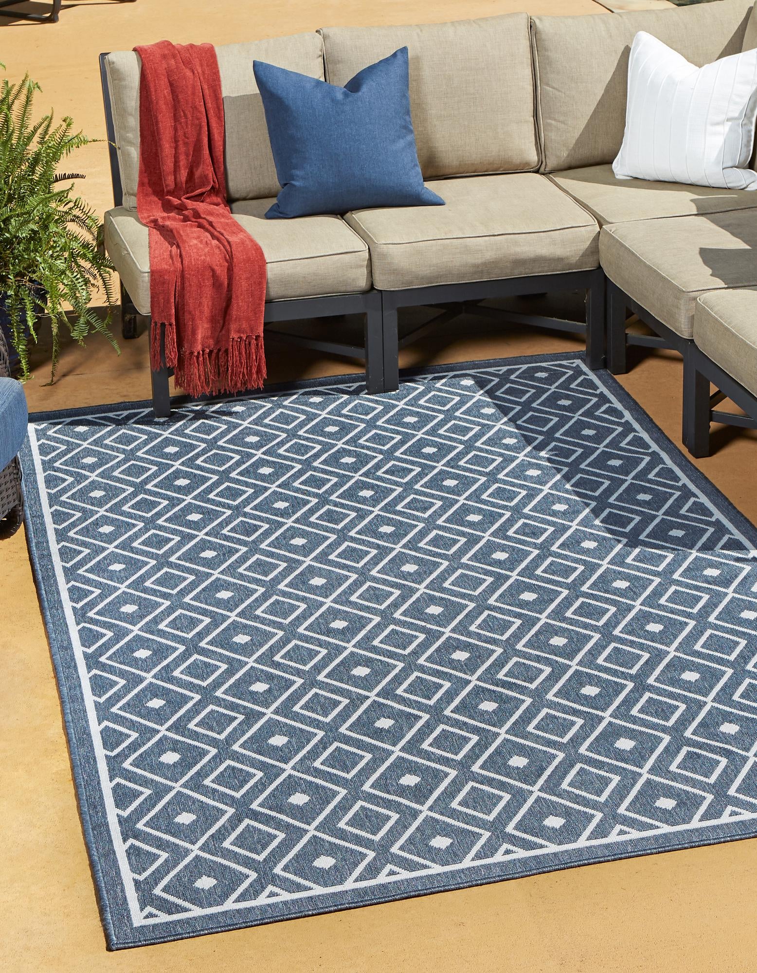 Navy Blue 9' x 12' Lattice Indoor / Outdoor Rug | Rugs.com