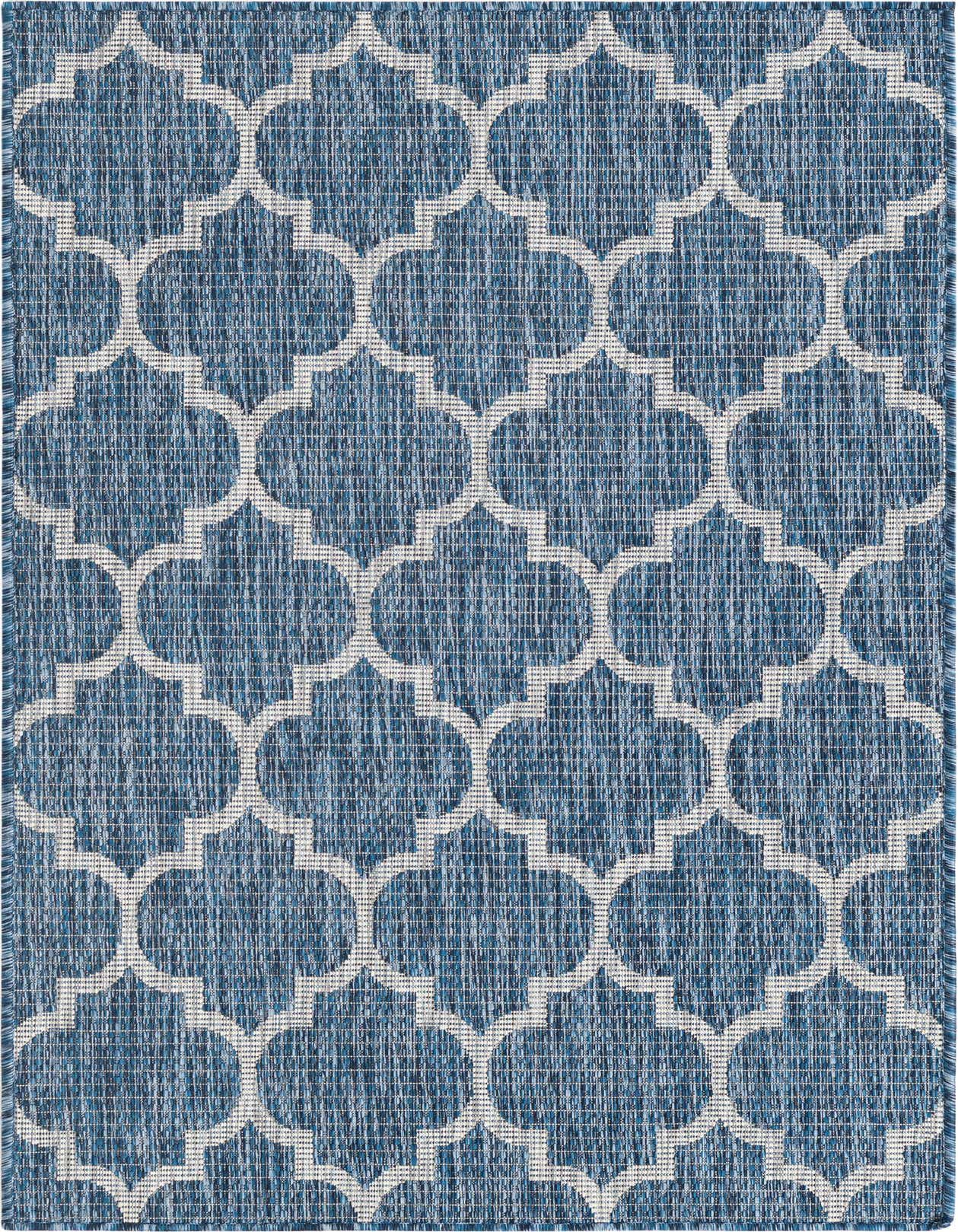 A 3x5 rectangular indoor/outdoor rug featuring a repeating white trellis pattern on a textured navy blue background.