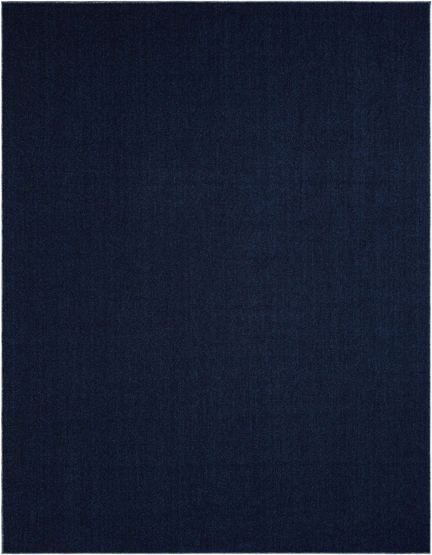 A large 9x12 rectangular navy blue flatweave rug, suitable for both indoor and outdoor spaces.