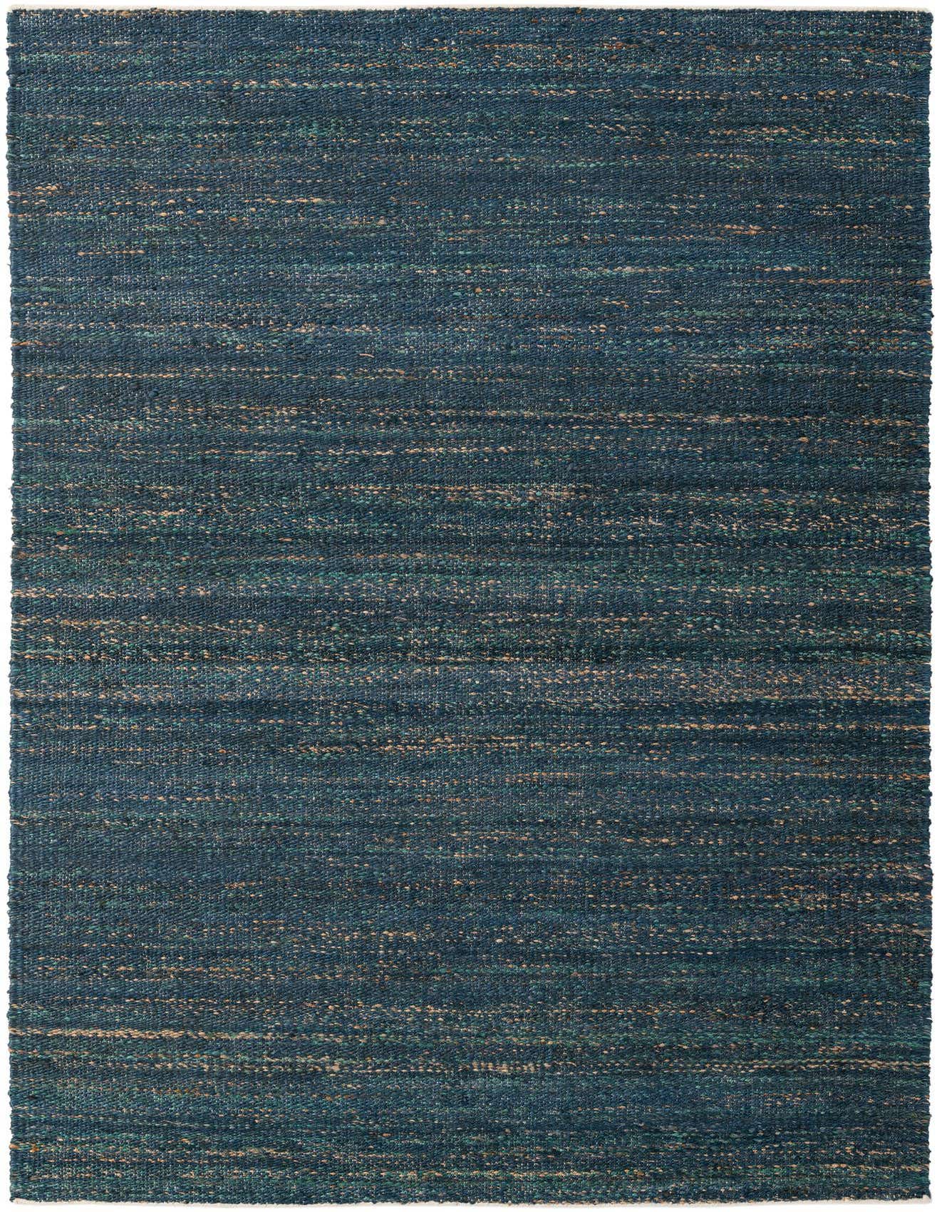 A 5x8 rectangular Palm Beach Jute rug in varying shades of blue, with visible natural jute fibers woven throughout, creating a textured, modern solid pattern.