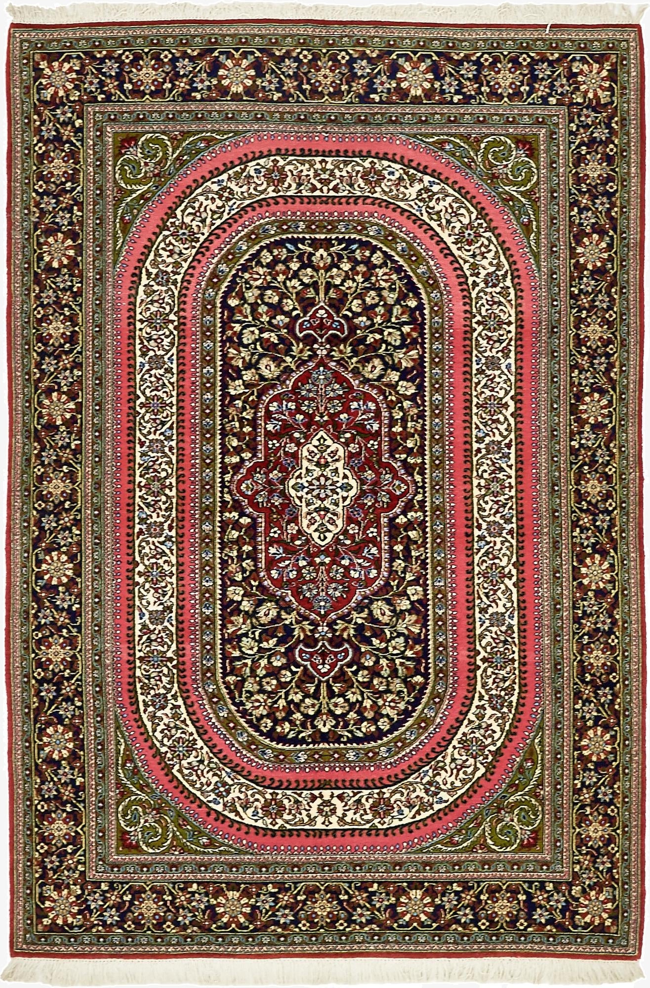  4' 7 x 6' 10  Hand Knotted Qom Persian Rug