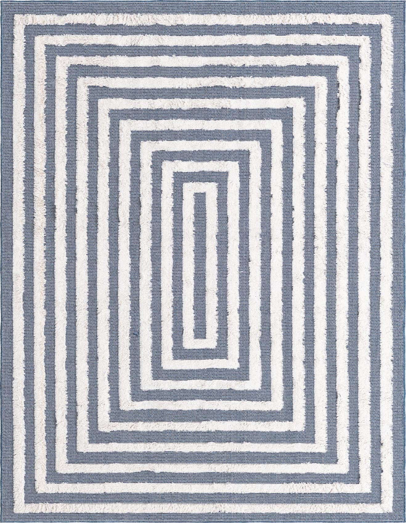 A 5x8 rectangular Rugs.com Sabrina Soto Casa rug featuring a modern blue and white striped pattern with a textured pile.