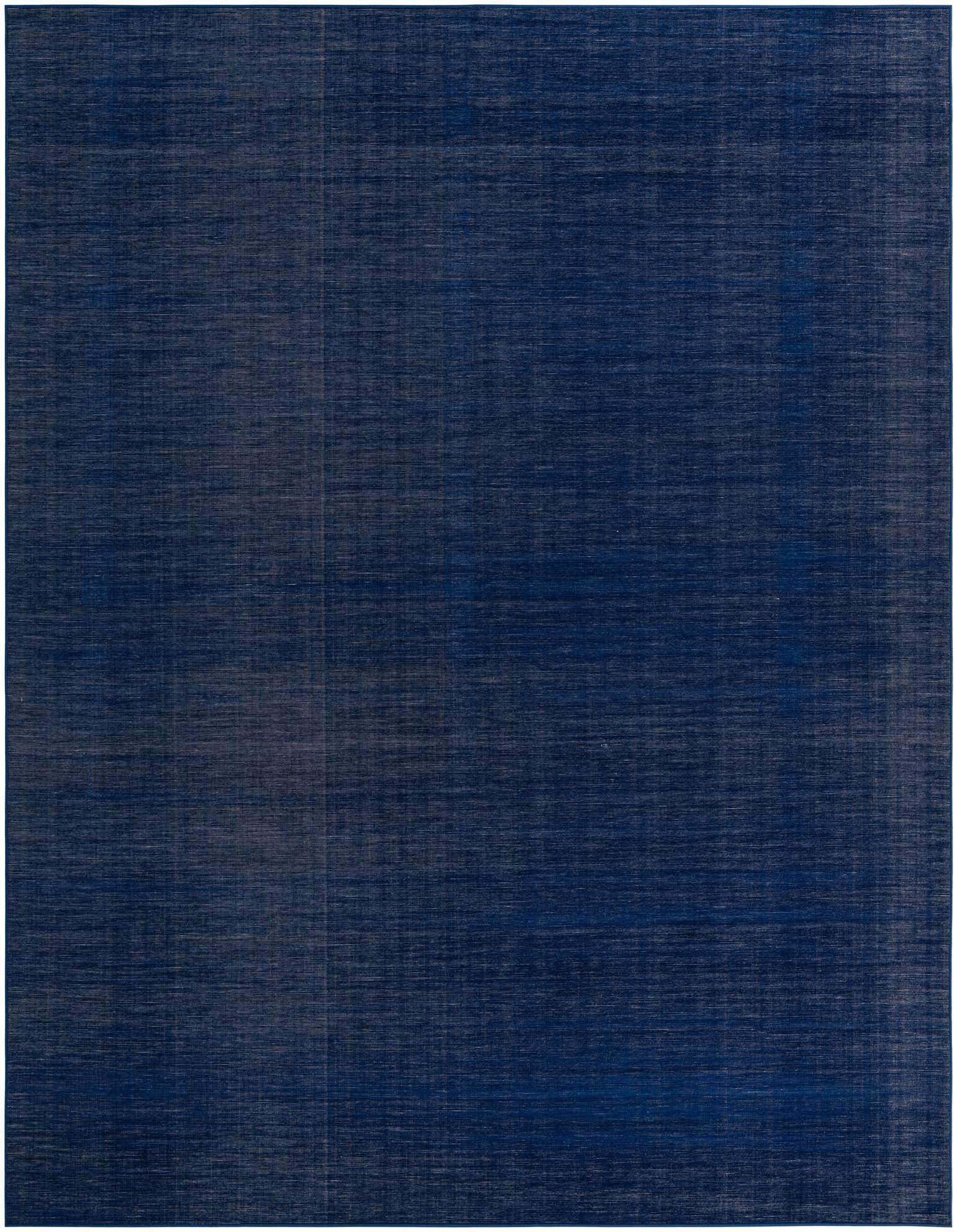 A large 10x13 rectangular navy blue area rug with a subtle heathered texture, suitable for a modern living room.