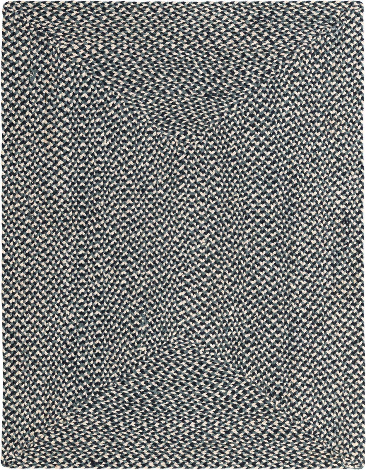 A 3x5 rectangular Rugs.com Tweed Braided Jute rug in varying shades of blue, featuring a tightly woven modern pattern.