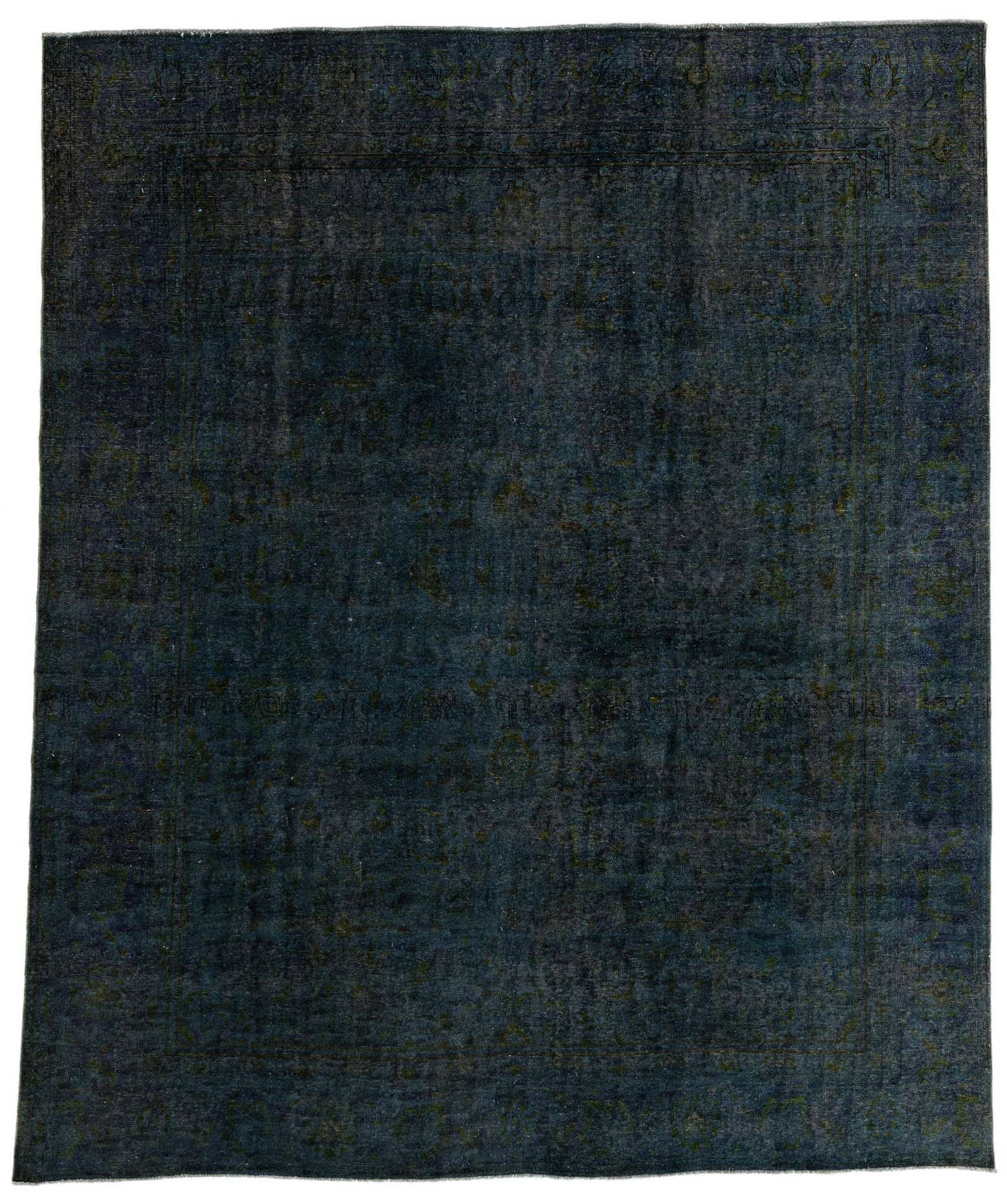 A 9x11 rectangular Ultra Vintage rug in deep navy blue wool, featuring a subtle, distressed Persian pattern.
