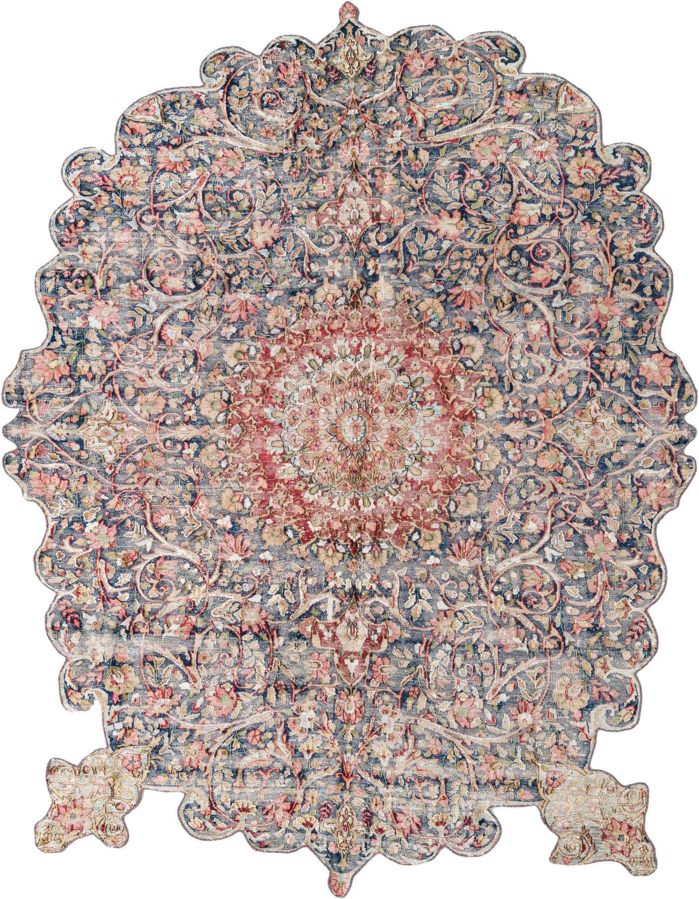 A 6x9 rectangular Ultra Vintage rug with a faded Persian medallion pattern in blues, reds, and creams.