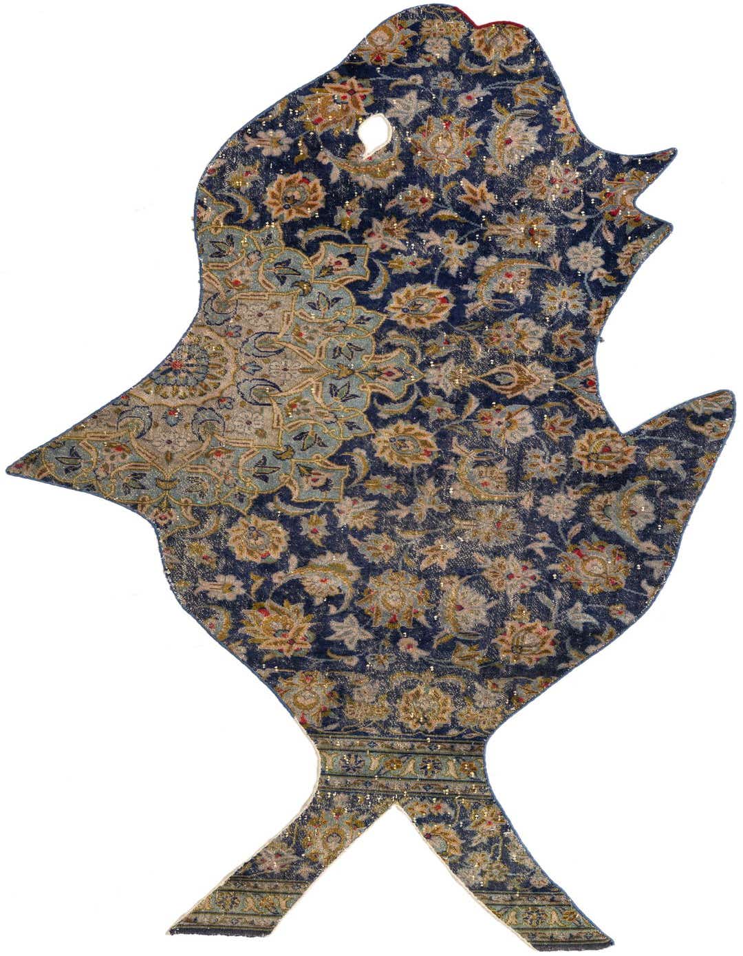 A 4x6 rectangular Ultra Vintage wool rug in shades of blue with a distressed Persian floral pattern.