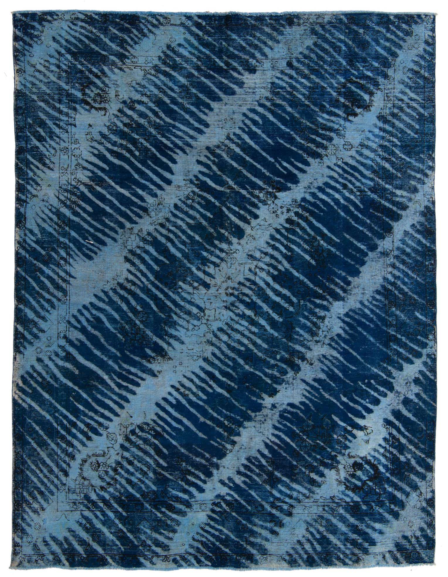 An 8x11 rectangular Ultra Vintage rug featuring a distressed Persian pattern in varying shades of blue, ideal for a living room.
