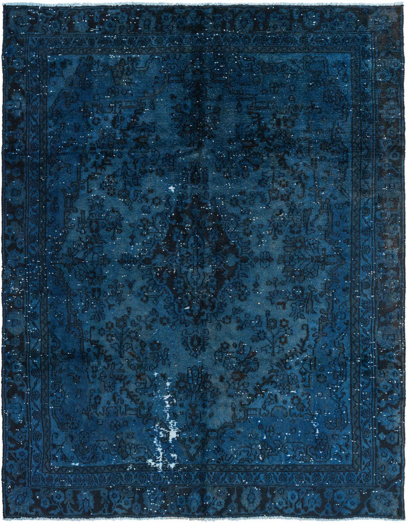 A 6x9 rectangular Ultra Vintage rug in deep blues with a distressed Persian medallion pattern.