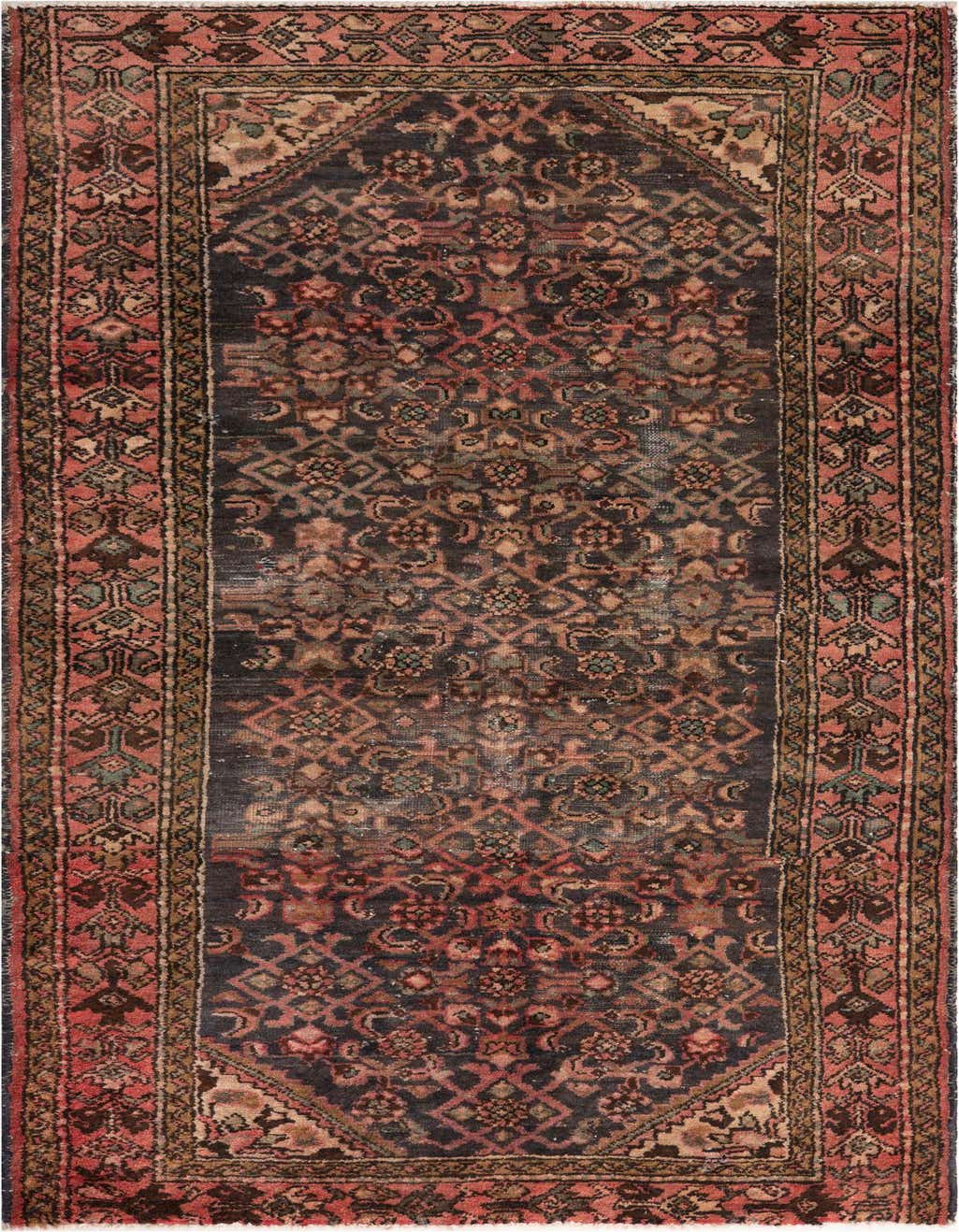 A 4x6 rectangular Ultra Vintage rug featuring a distressed Persian pattern in deep blues and faded reds.