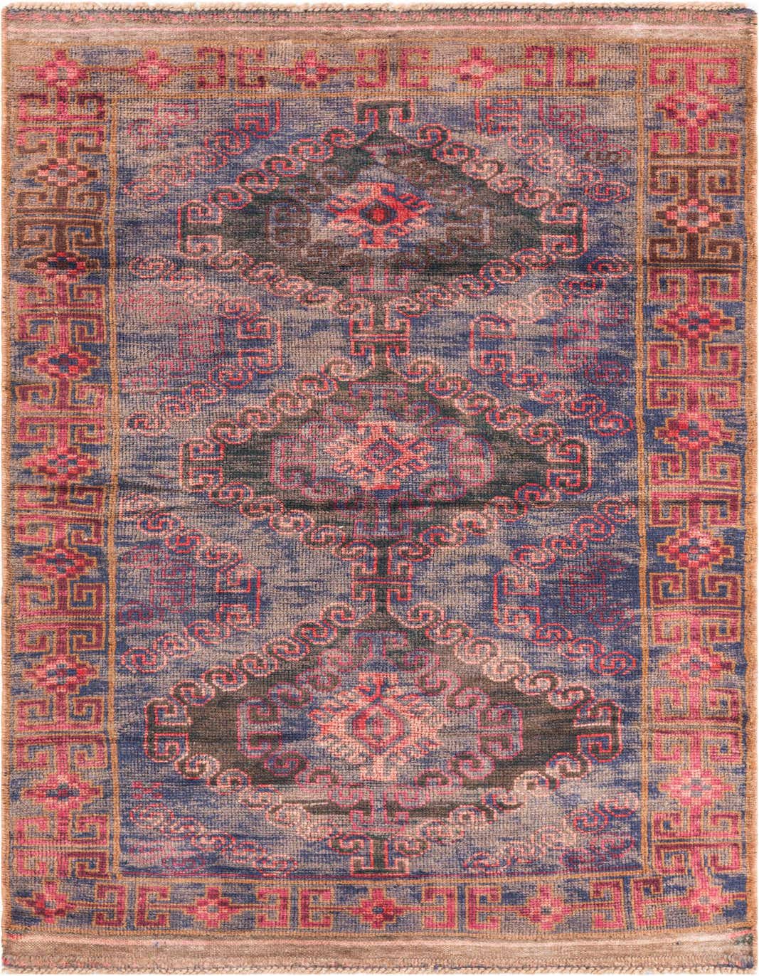 A 4x6 rectangular Ultra Vintage rug featuring a distressed Persian pattern in shades of blue, pink, and brown.
