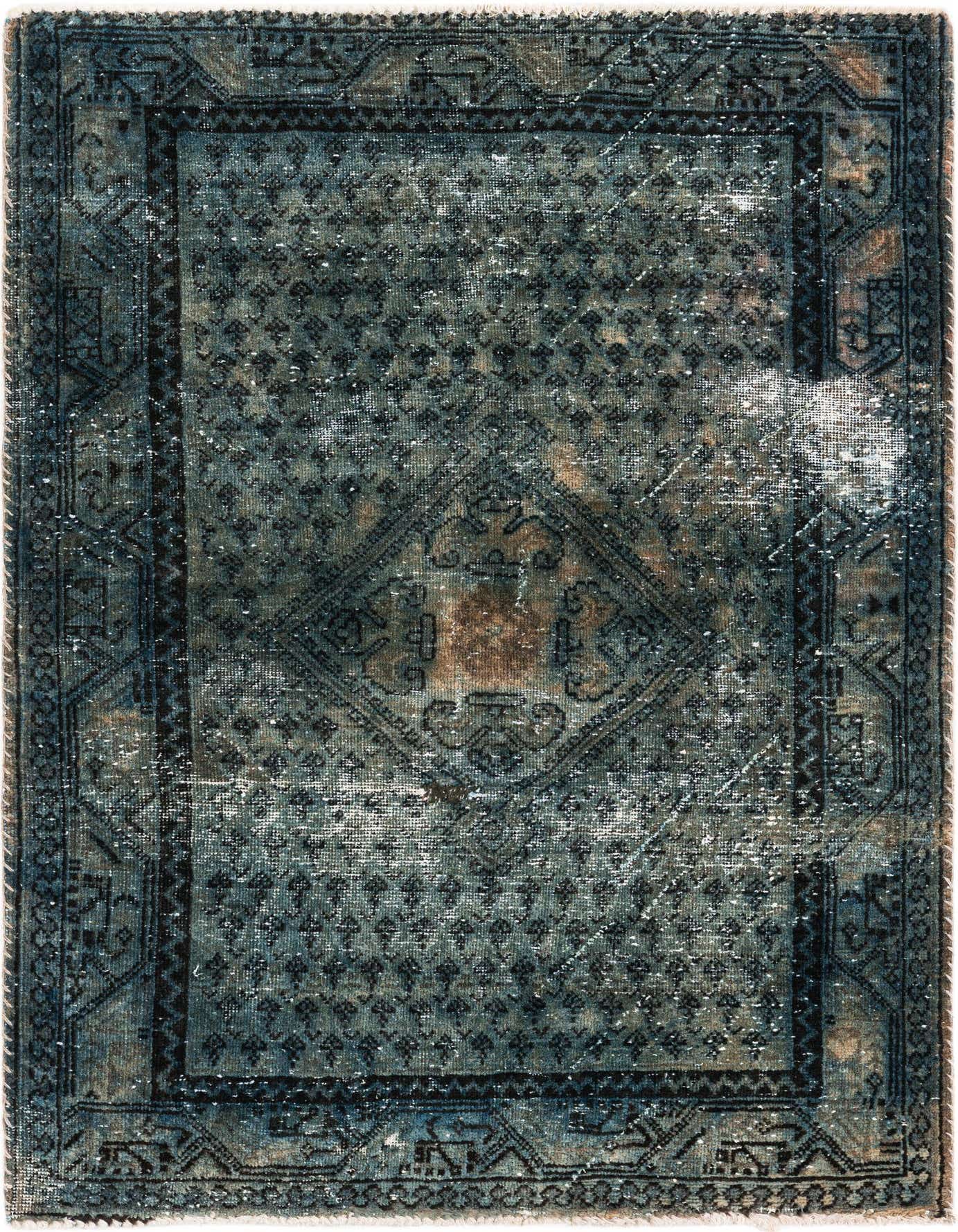 A 3x5 rectangular Ultra Vintage wool rug in shades of blue with a distressed Persian medallion pattern.