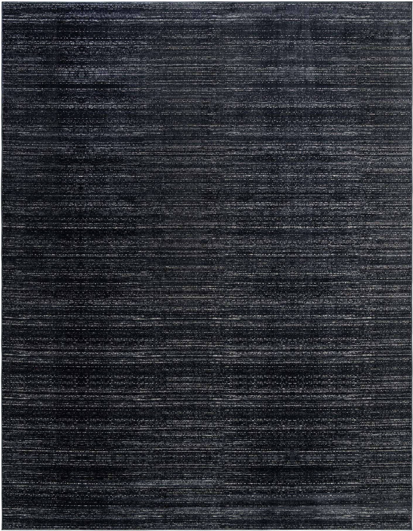 A 10x14 rectangular navy blue modern area rug with a subtle textured horizontal striped pattern, ideal for a living room.