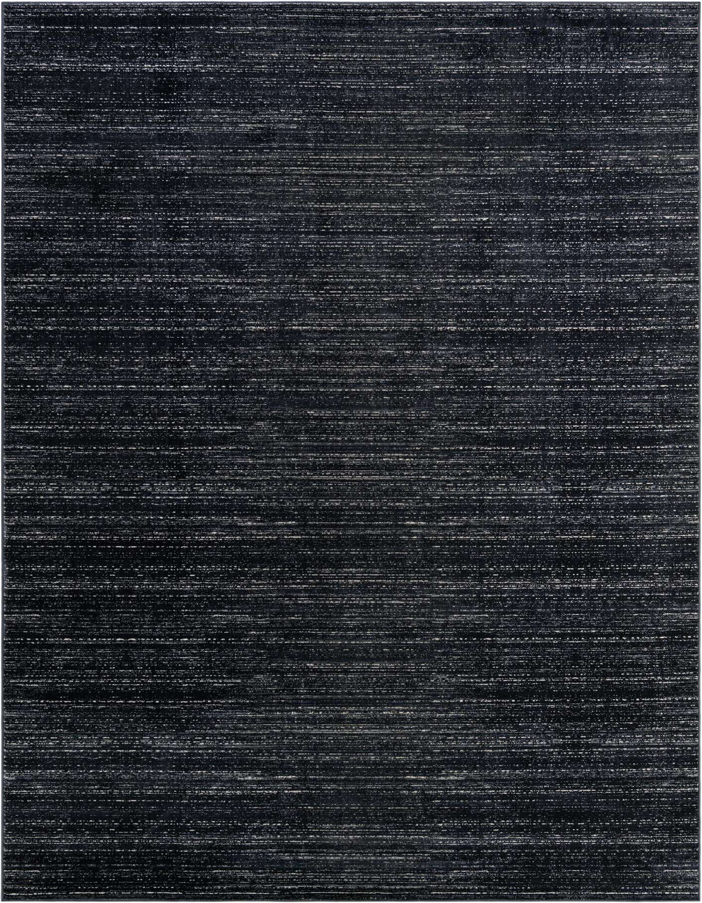A rectangular 8x11 navy blue modern area rug with a subtle textured, horizontally striped pattern.