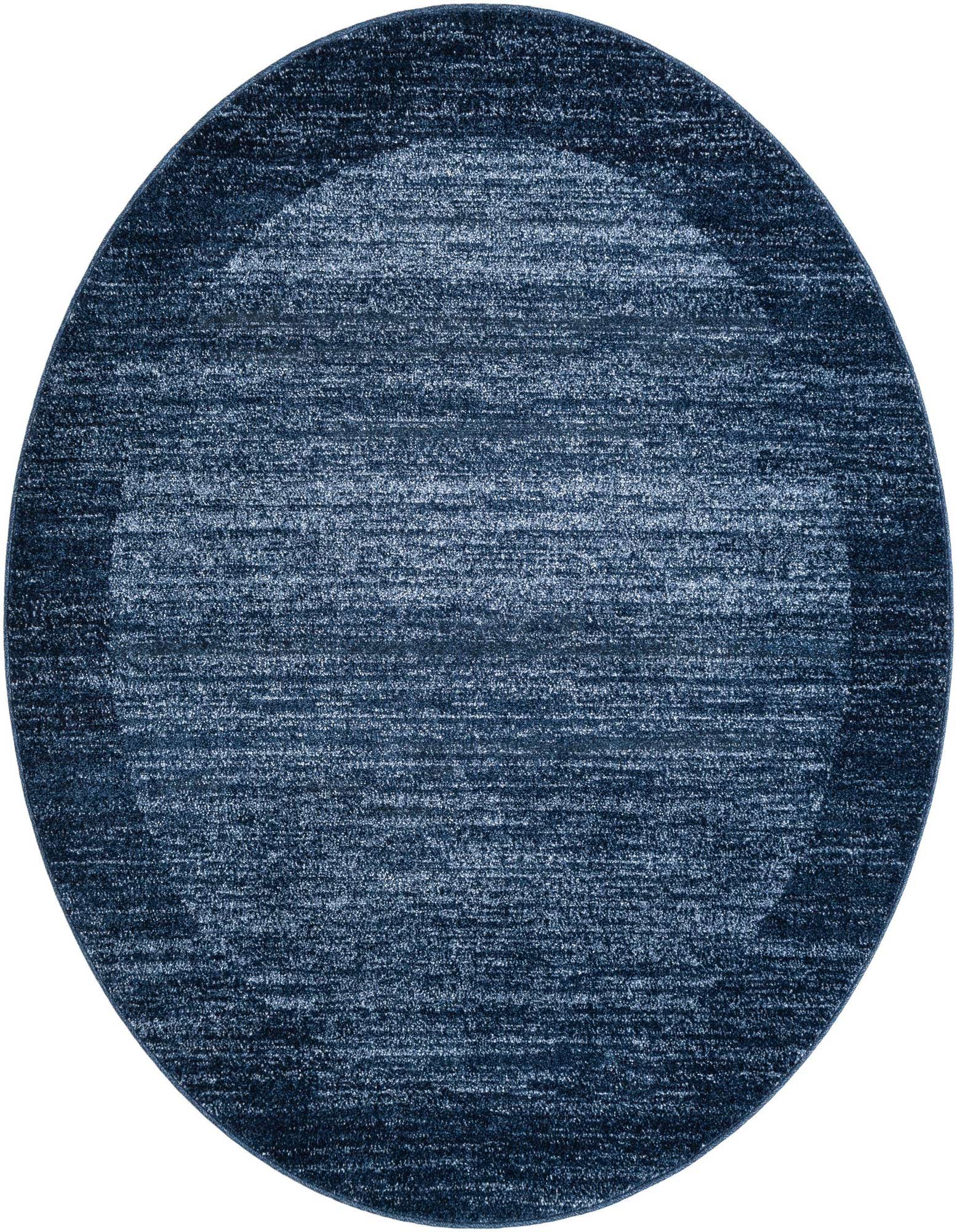 A 4' round navy blue polypropylene rug with a subtle textured, solid pattern, ideal for a contemporary indoor space.