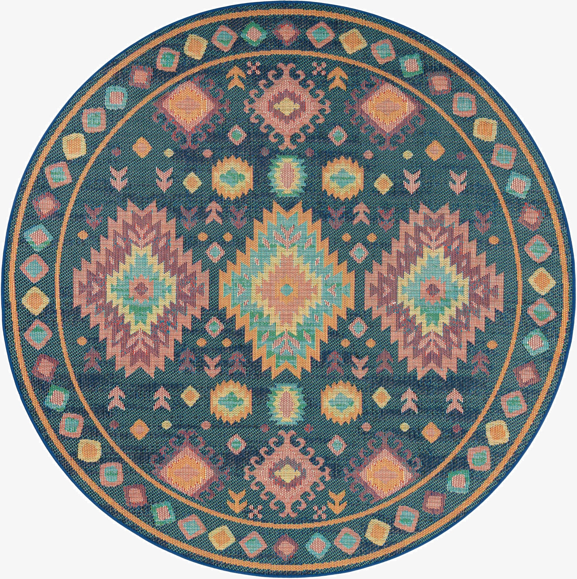  7' 10 x 7' 10  Washable Baja Indoor / Outdoor Round Rug