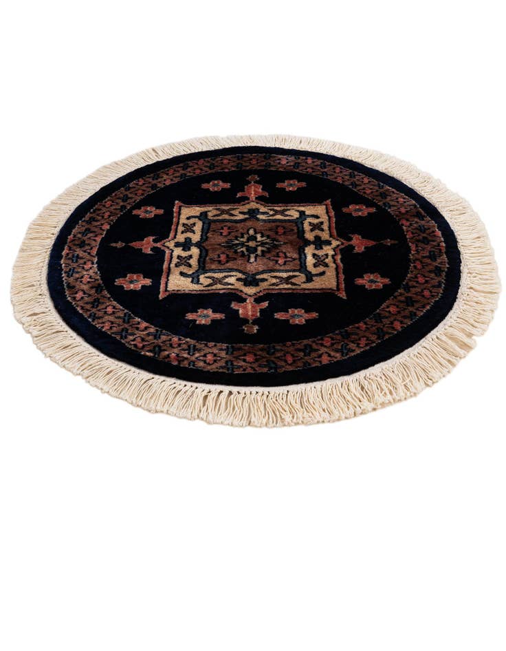Detail image of  2' x 2'  Hand Knotted Bokhara Oriental Wool Round Rug