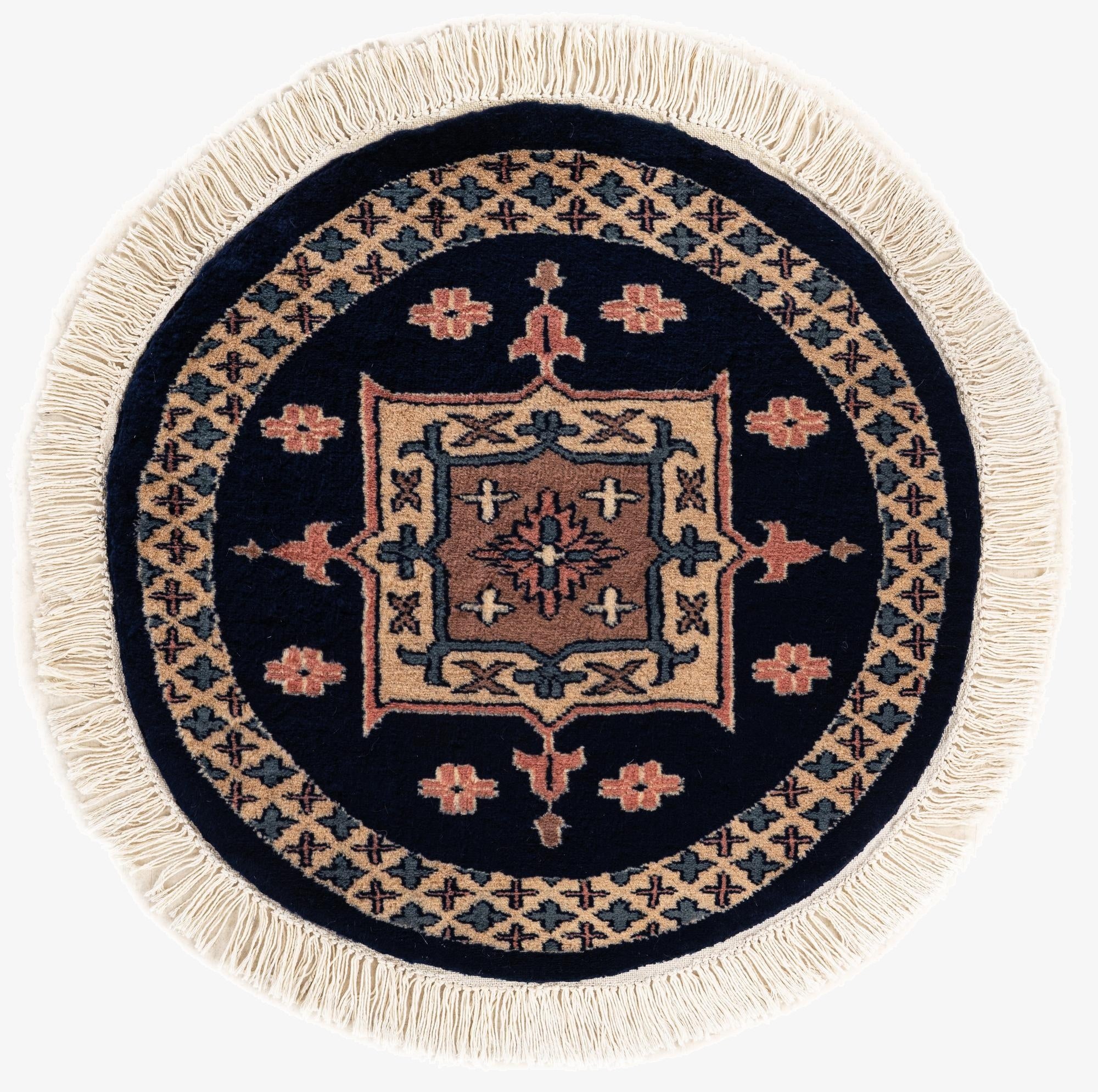  2' 1 x 2' 1  Hand Knotted Bokhara Oriental Wool Round Rug