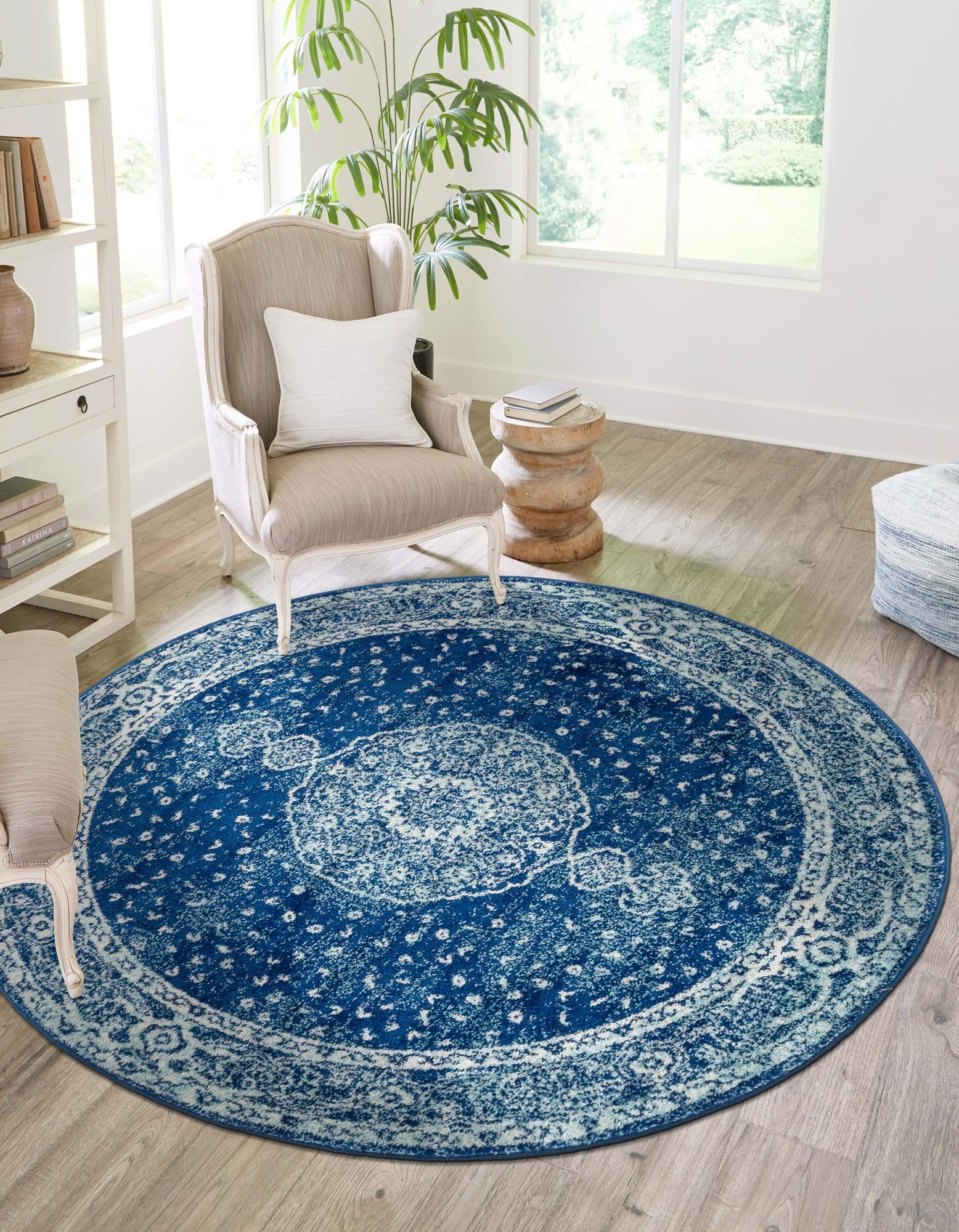 Navy Blue 5' 3 x 5' 3 Dover Round Rug | Rugs.com