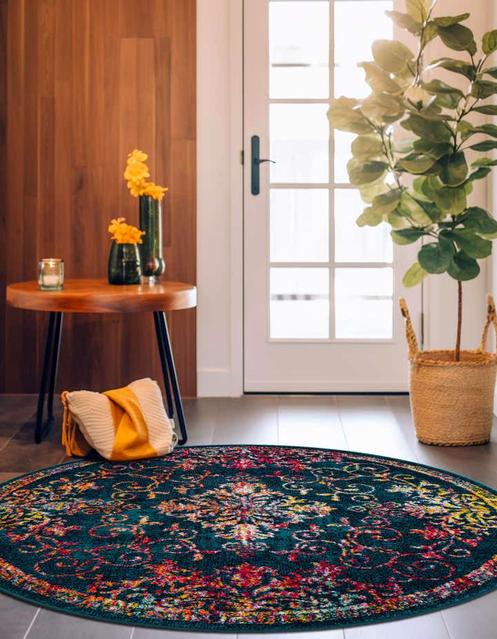 Navy Blue 7' 10 x 7' 10 Madeline Round Rug | Rugs.com