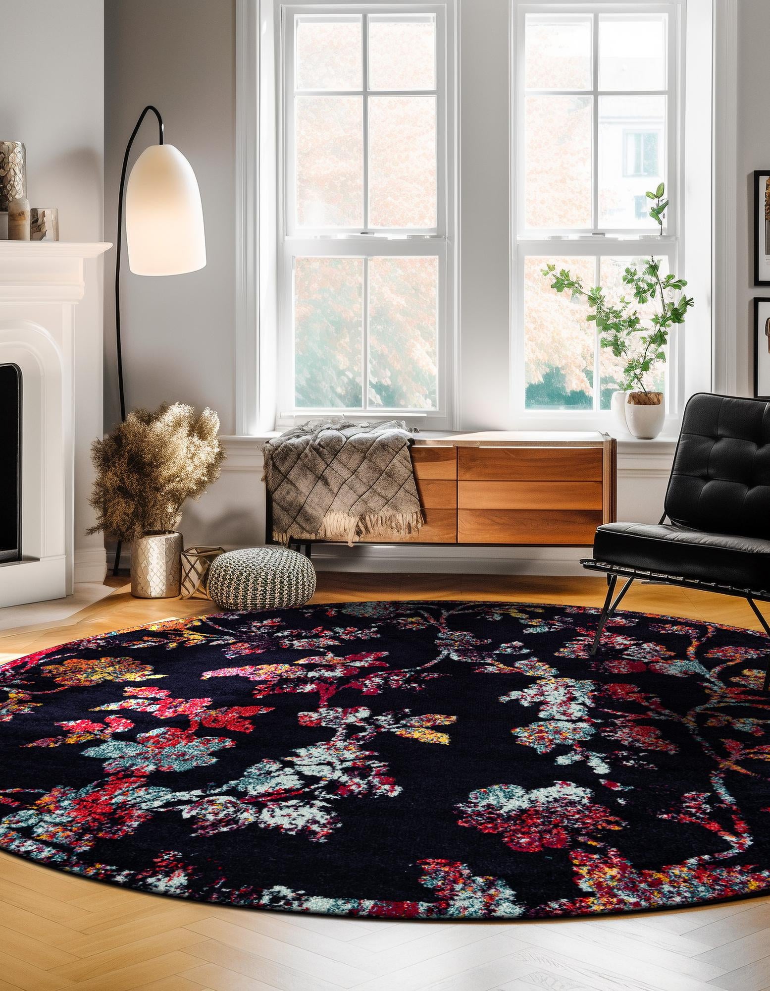 Navy Blue 7' 10 x 7' 10 Madeline Round Rug | Rugs.com