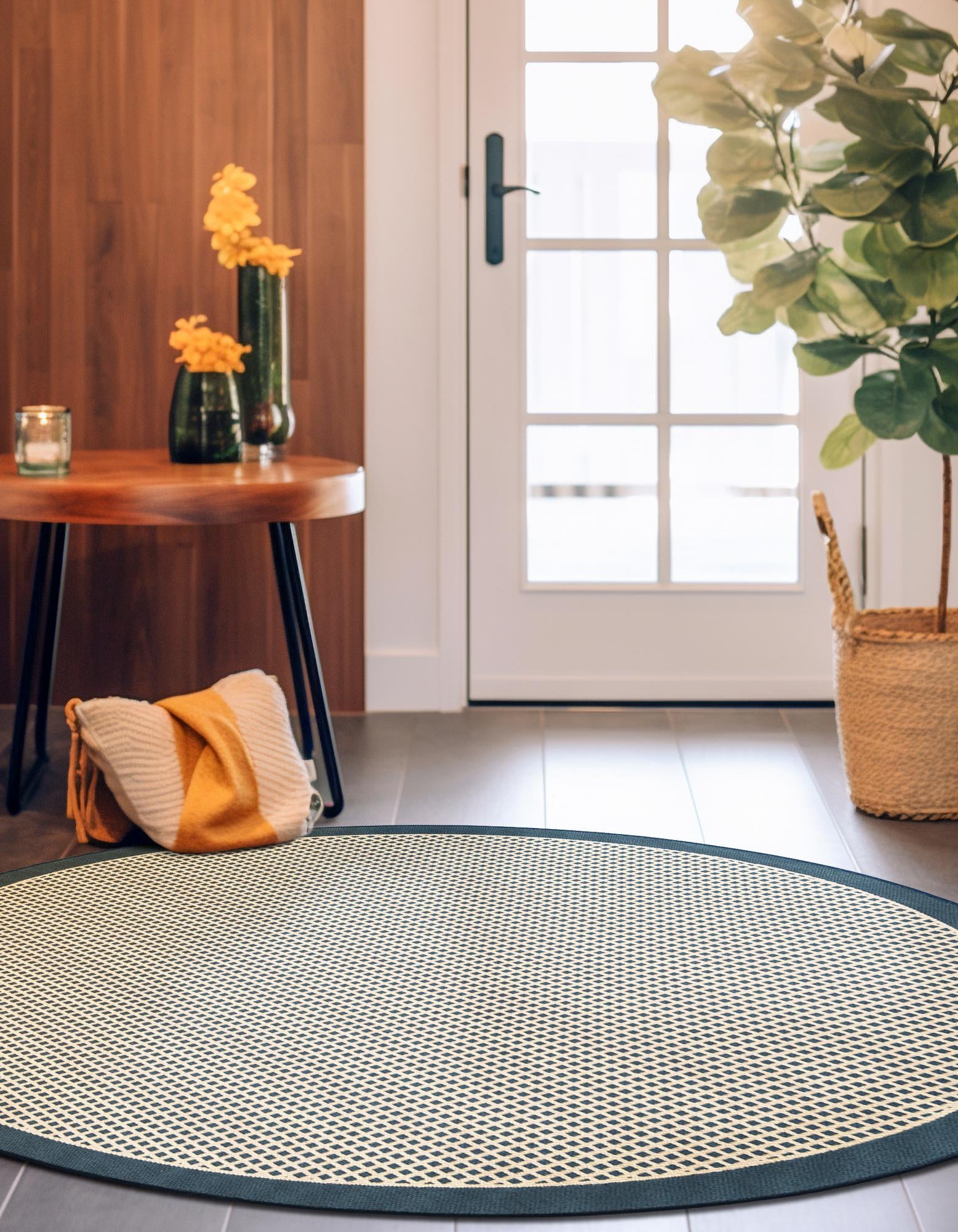 Navy Blue 3' x 3' Border Indoor / Outdoor Round Rug