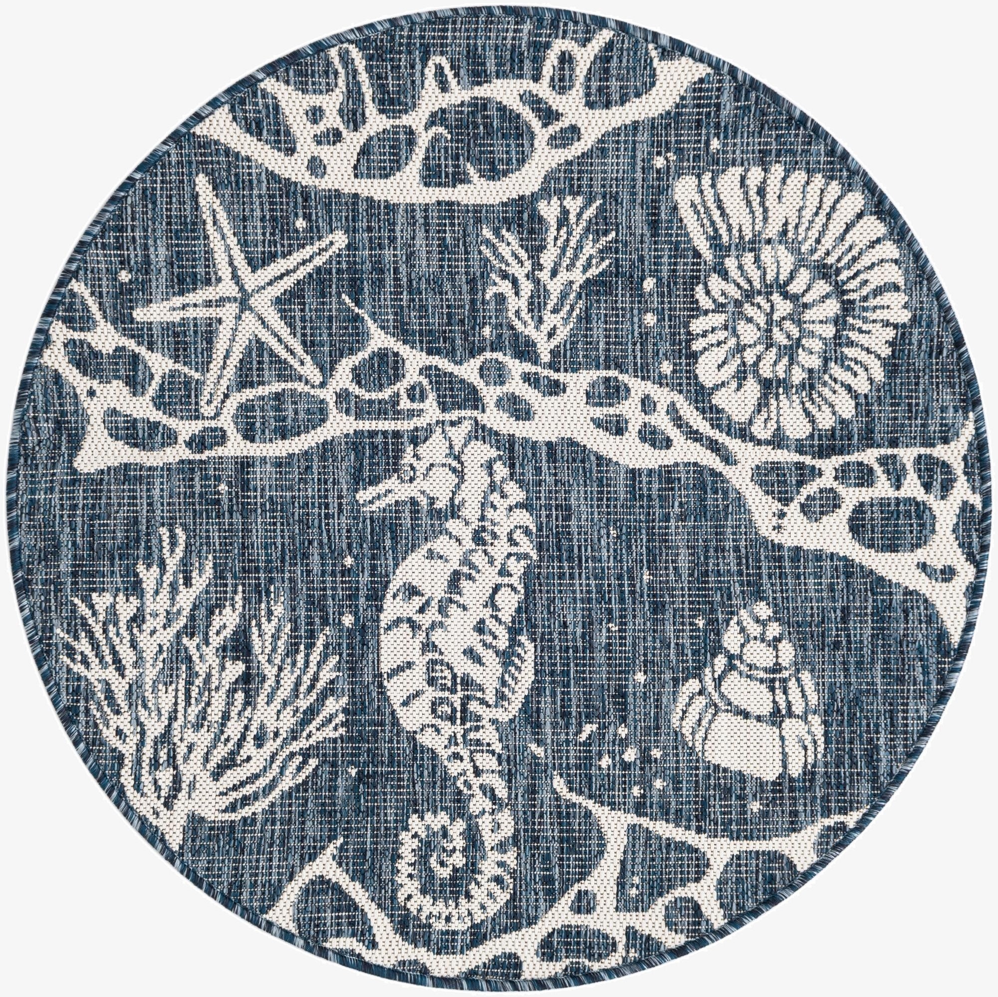  3' x 3'  Washable Coastal Indoor / Outdoor Round Rug