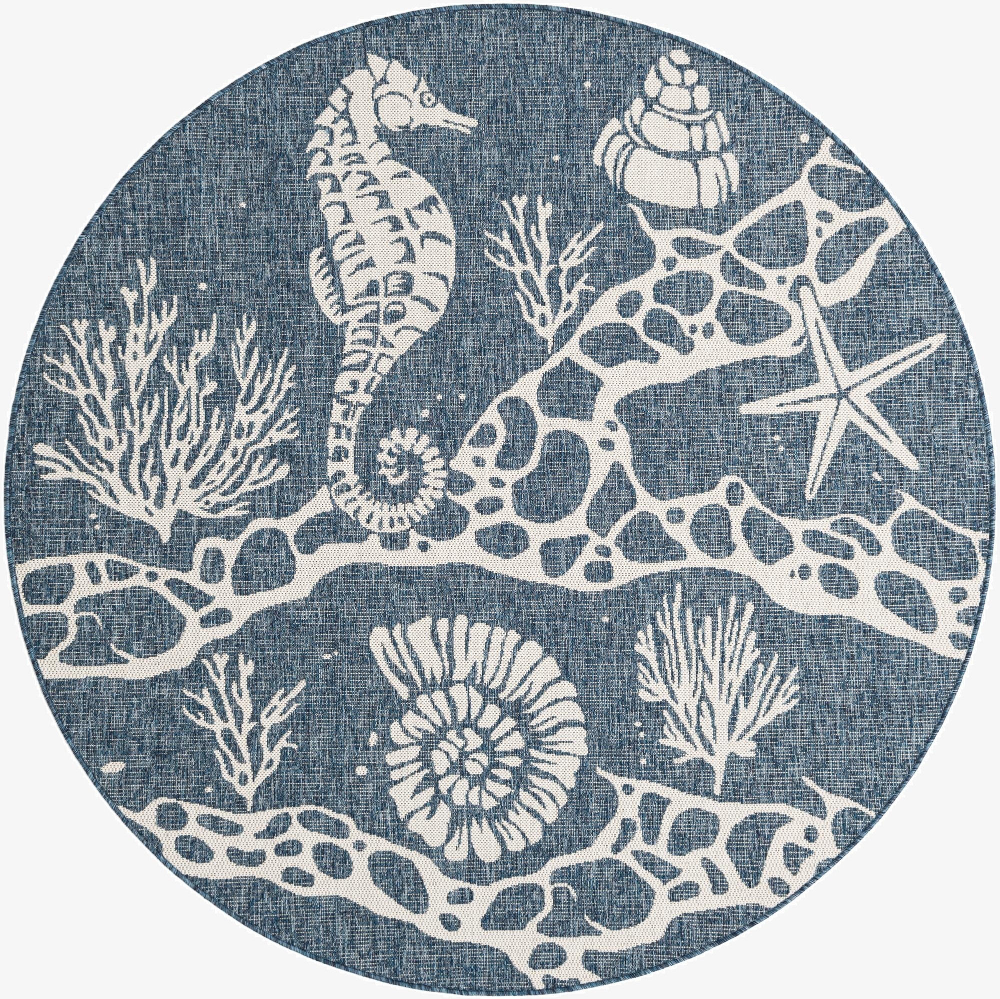  6' x 6'  Washable Coastal Indoor / Outdoor Round Rug