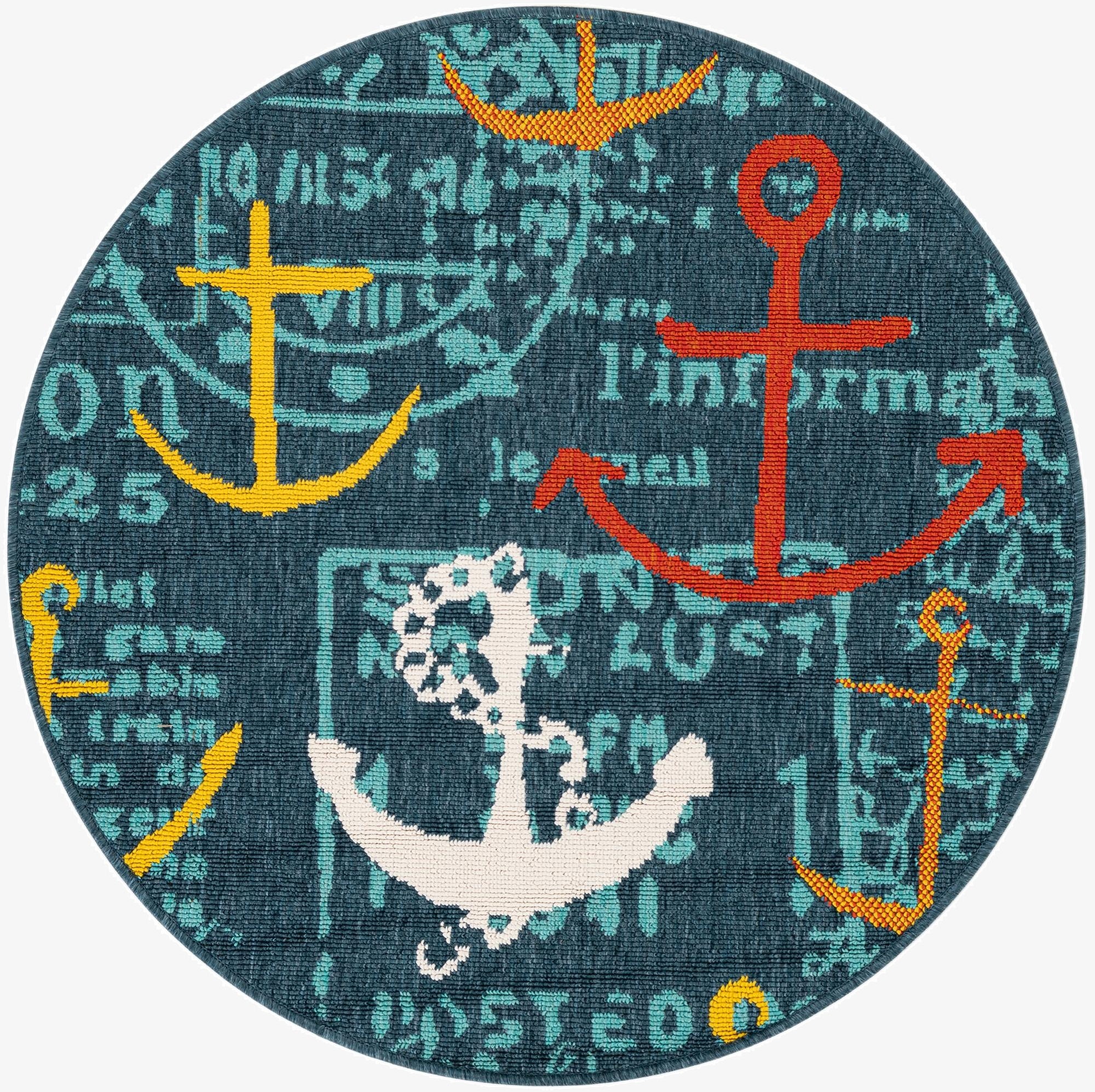  3' x 3'  Washable Coastal Indoor / Outdoor Round Rug