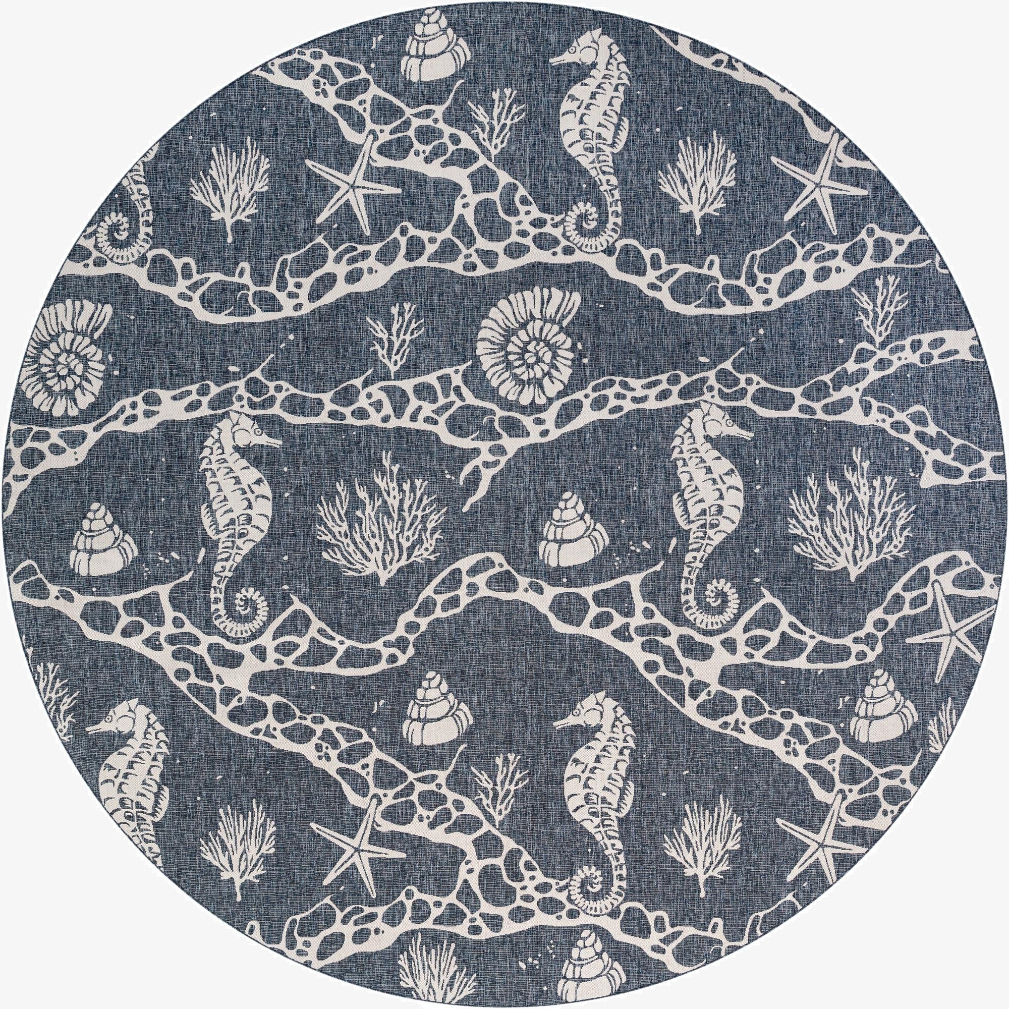  13' x 13'  Washable Coastal Indoor / Outdoor Round Rug