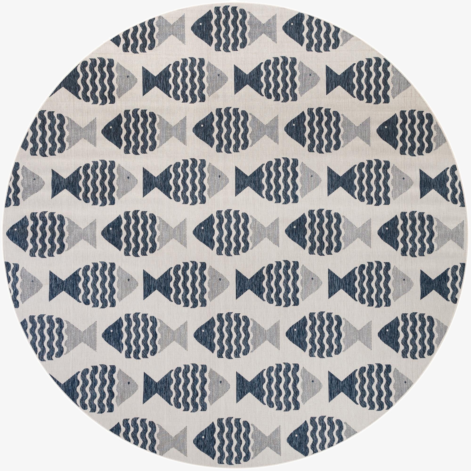  13' x 13'  Washable Coastal Indoor / Outdoor Round Rug