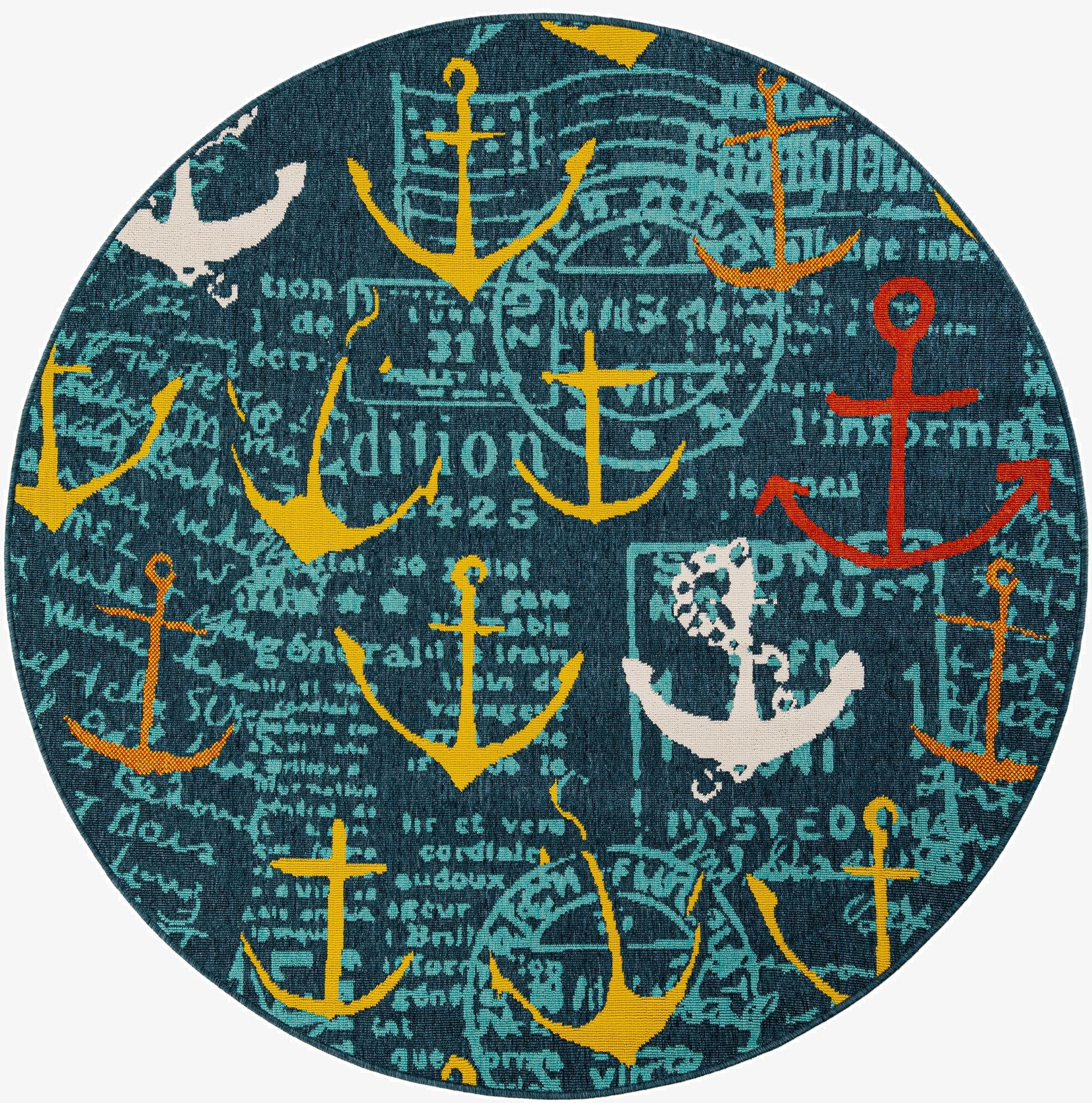 6' x 6'  Washable Coastal Indoor / Outdoor Round Rug
