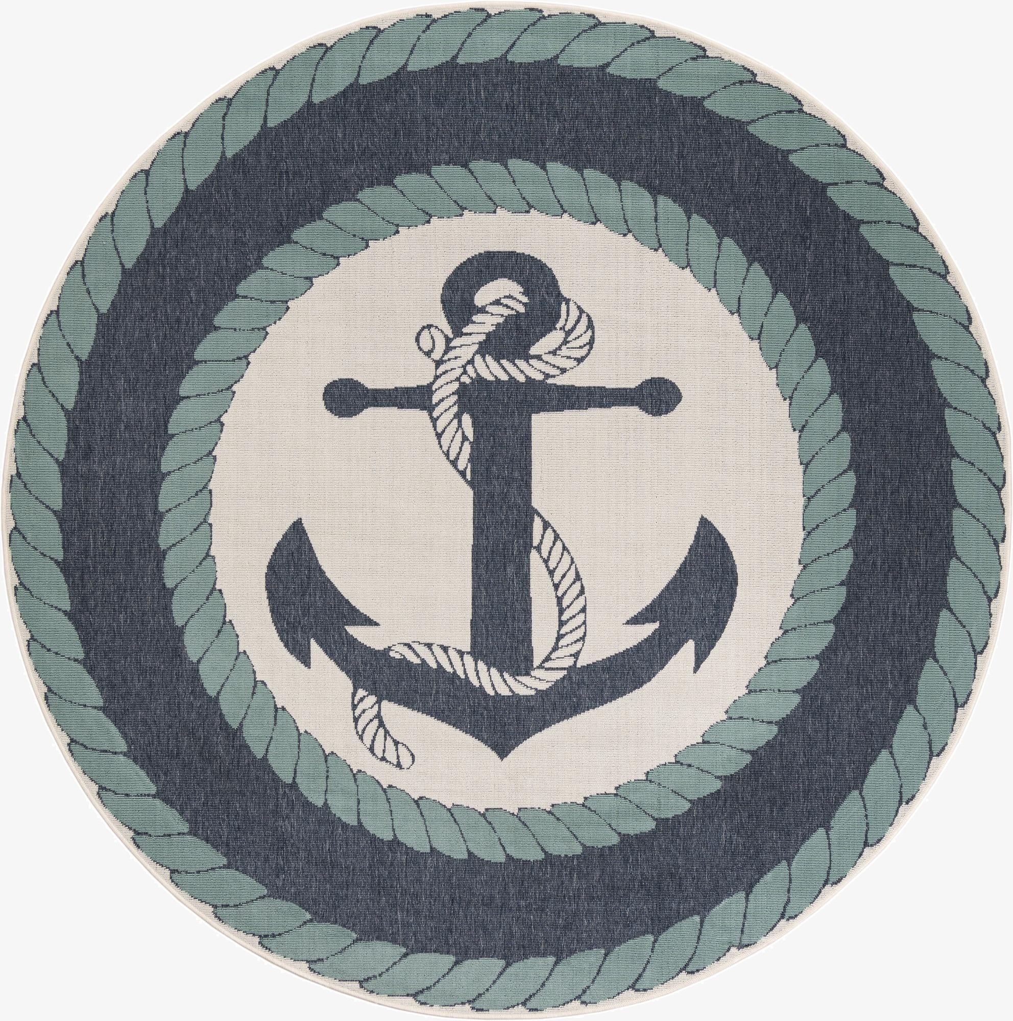  7' 10 x 7' 10  Washable Coastal Indoor / Outdoor Round Rug