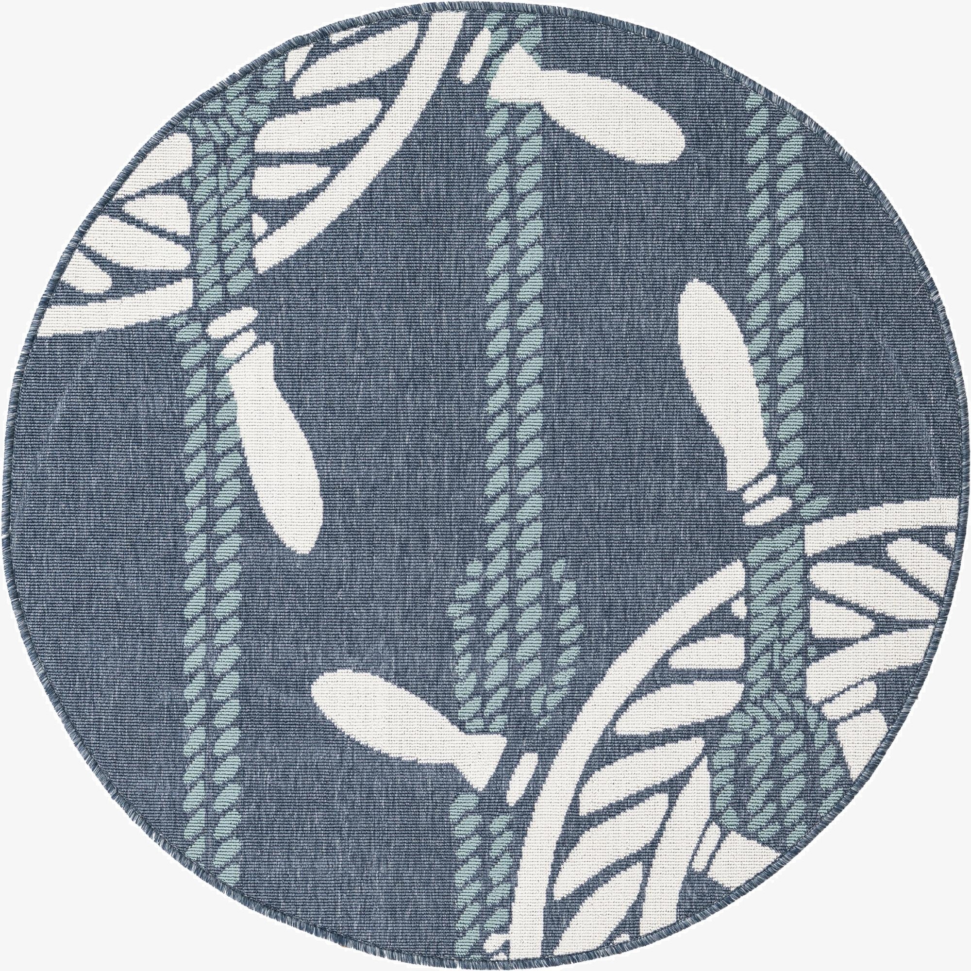  4' x 4'  Washable Coastal Indoor / Outdoor Round Rug