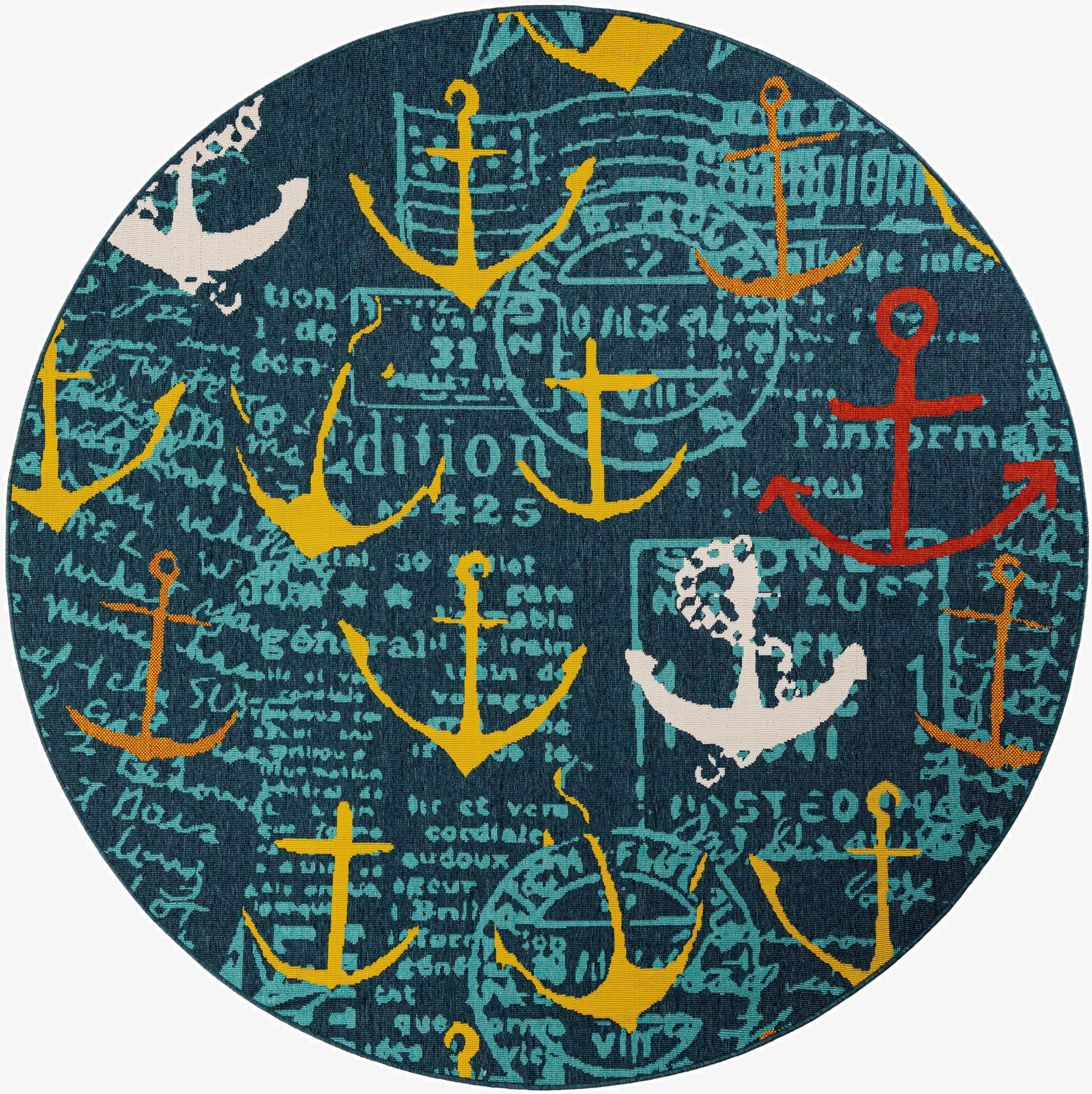  7' 10 x 7' 10  Washable Coastal Indoor / Outdoor Round Rug