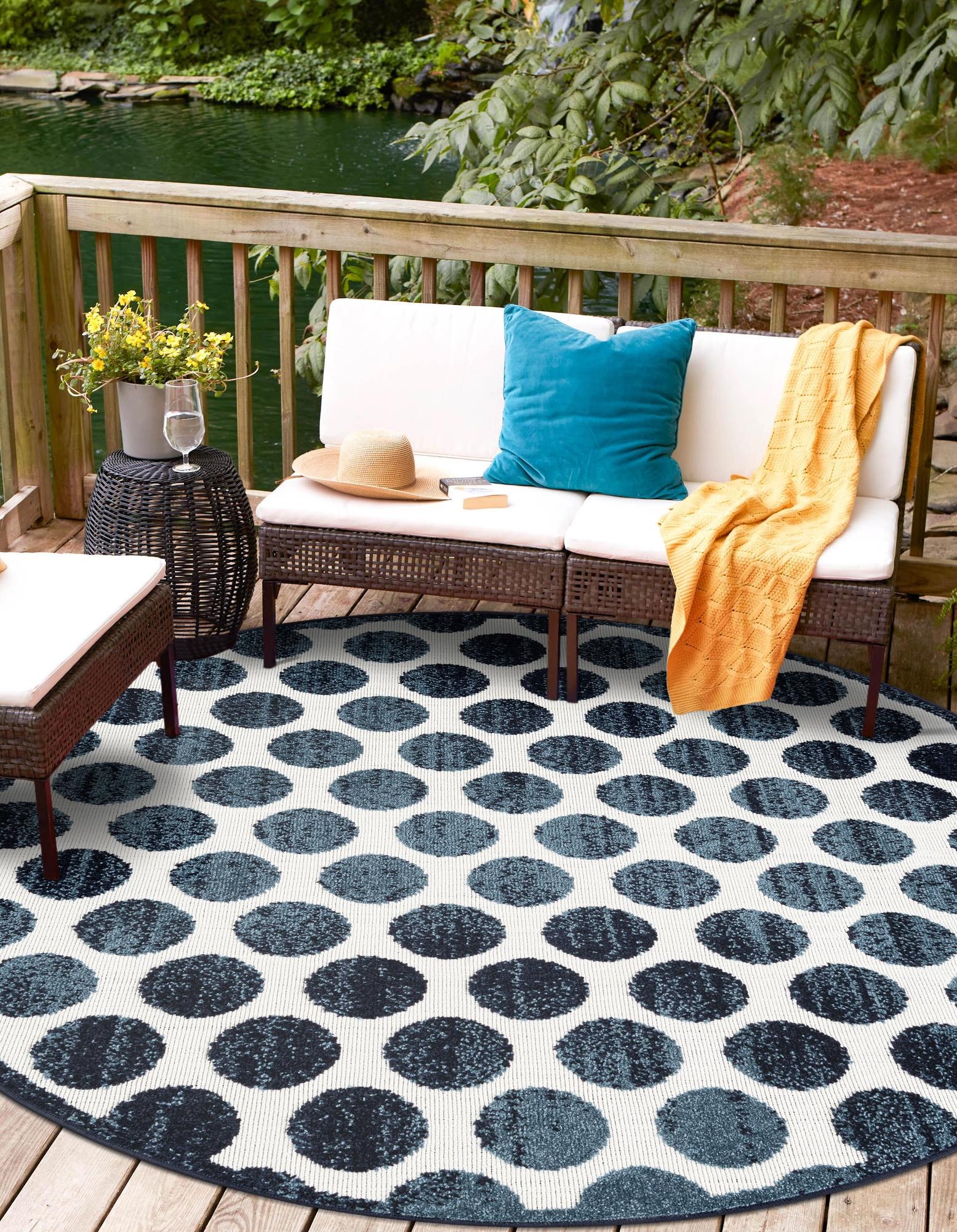 Navy Blue 7' 10 x 7' 10 Sabrina Soto Indoor / Outdoor Round Rug | Rugs.com