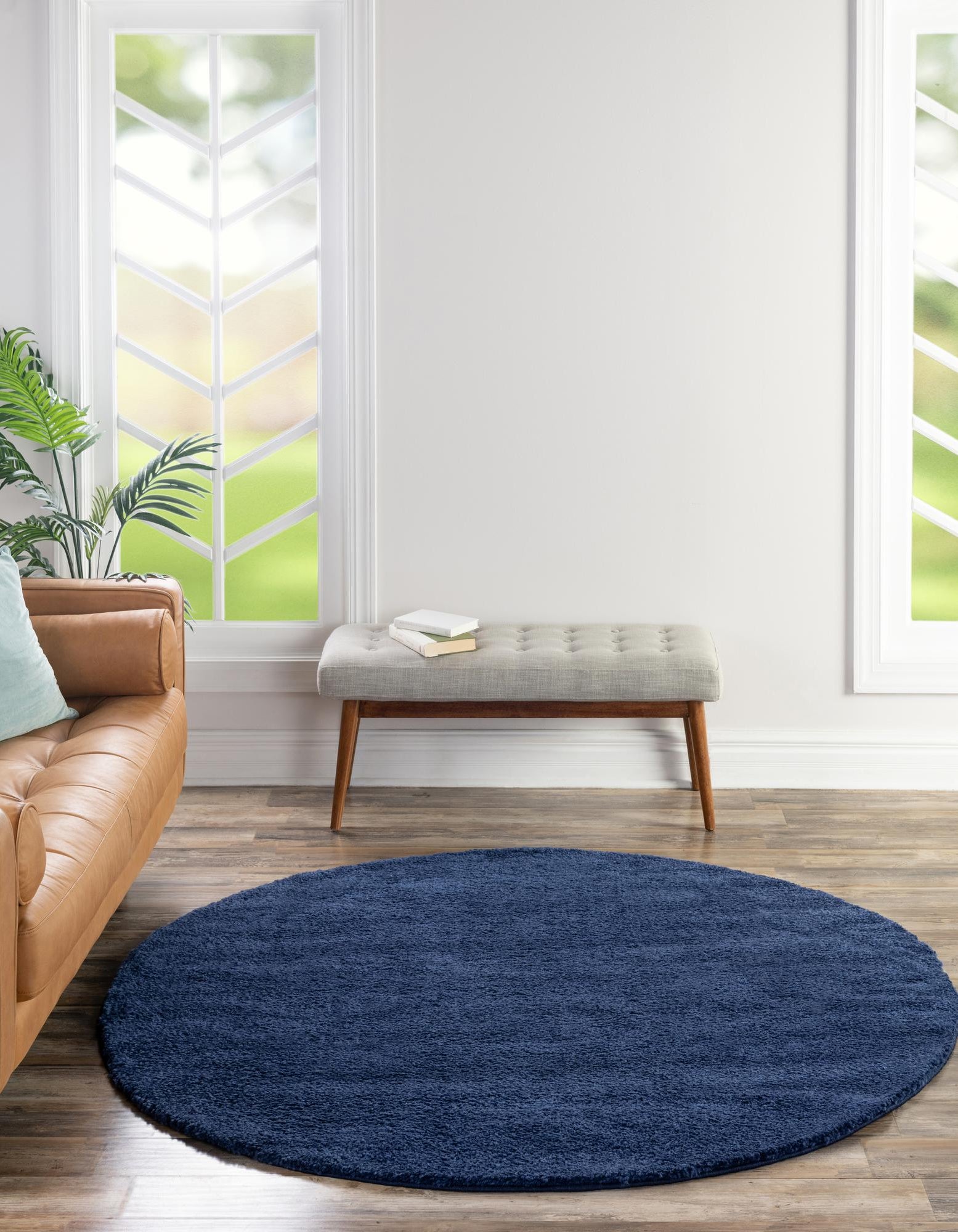 Navy Blue 12' x 12' Solid Frieze Round Rug | Rugs.com