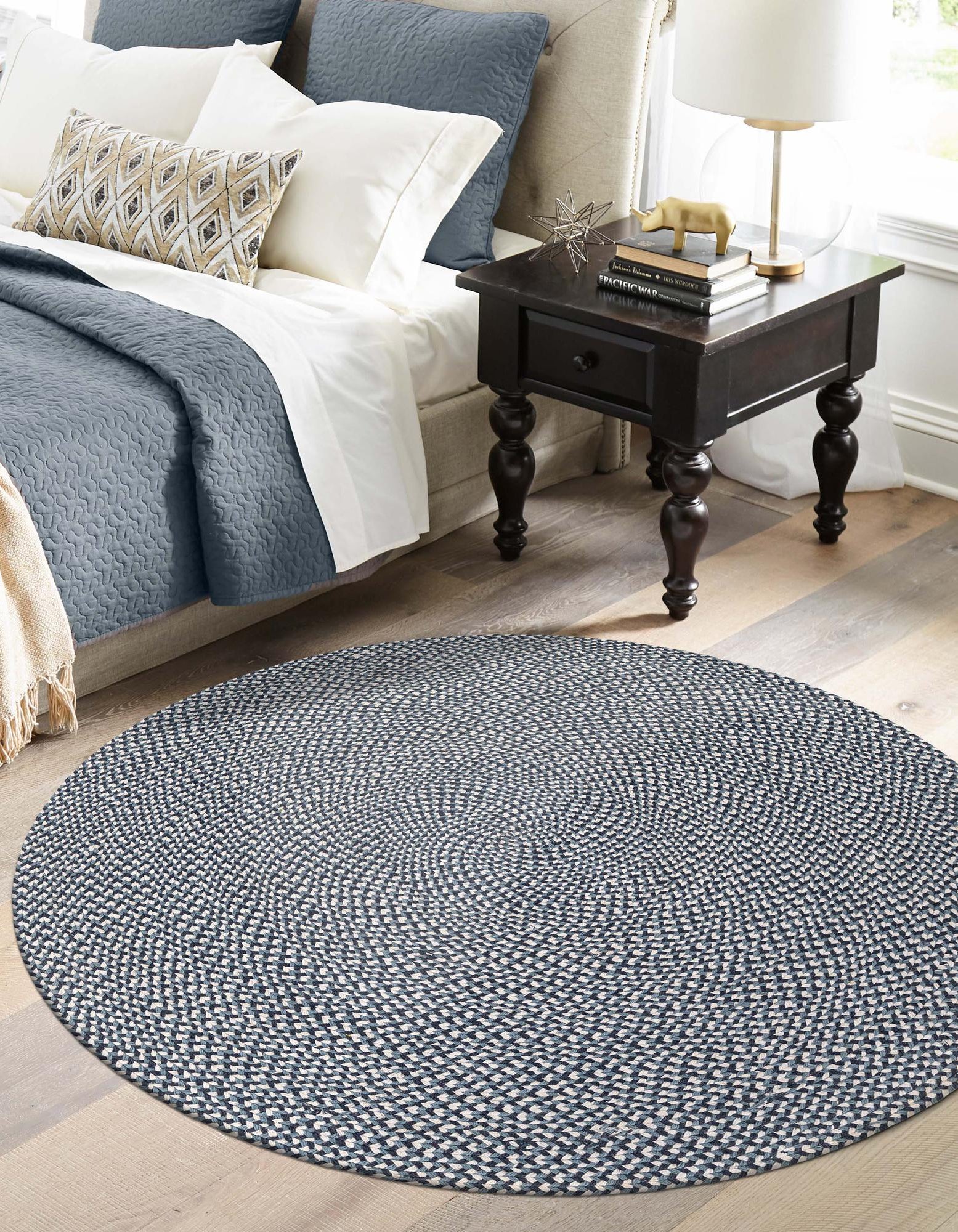 Navy Blue 10' x 10' Hand Tweed Braided Jute Round Rug | Rugs.com