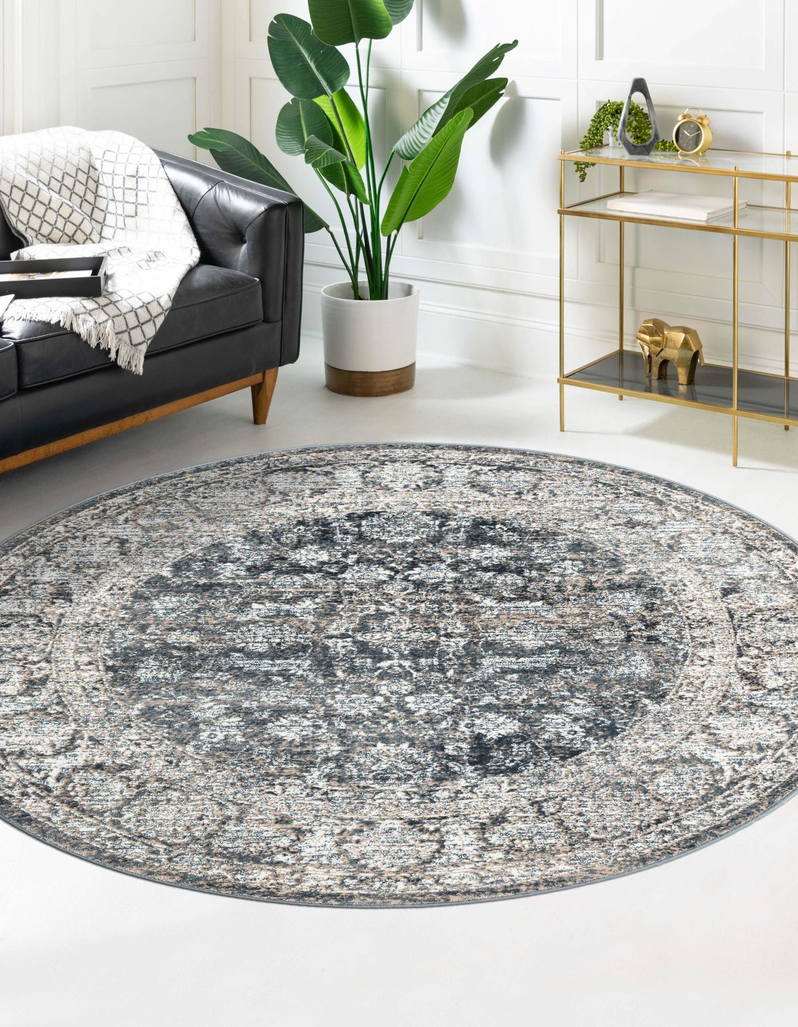 Navy Blue Jill Zarin 3' 3 x 3' 3 Uptown Central Pak Round Rug | Rugs.com