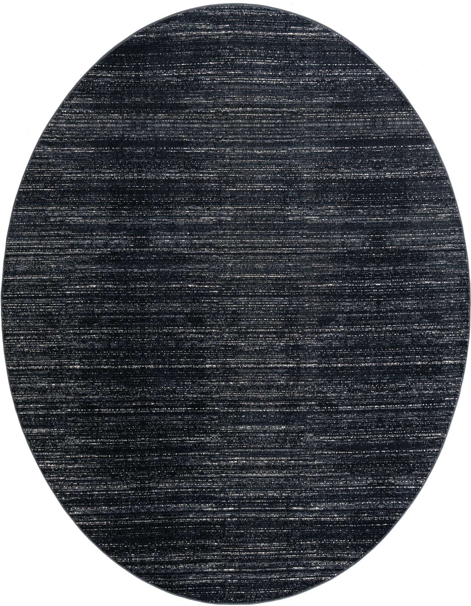 A 10-foot round navy blue modern area rug with a textured, thin pile featuring subtle horizontal striations.